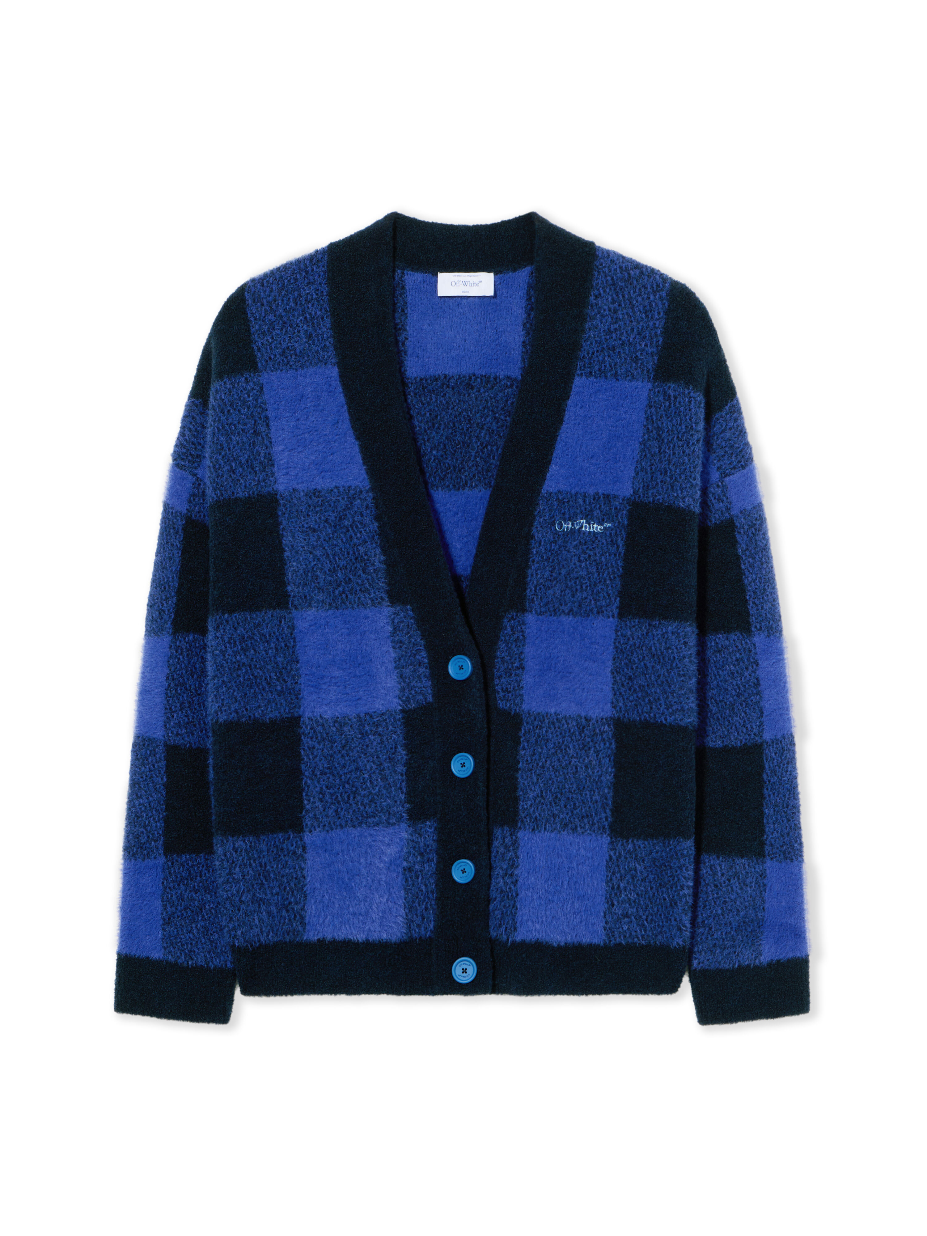 OFF WHITE Jacquard Check Knit Cardigan ELECTRIC BLUE-KENTUCKY BLUE OWHB04JF25KNI001