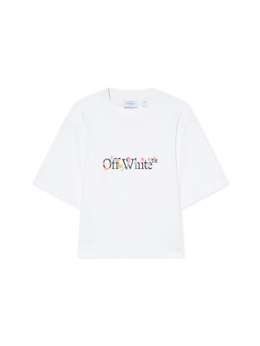 OFF WHITE Bookish Glowing Flower Crop T-shirt White-Black 2AA090S26JER001