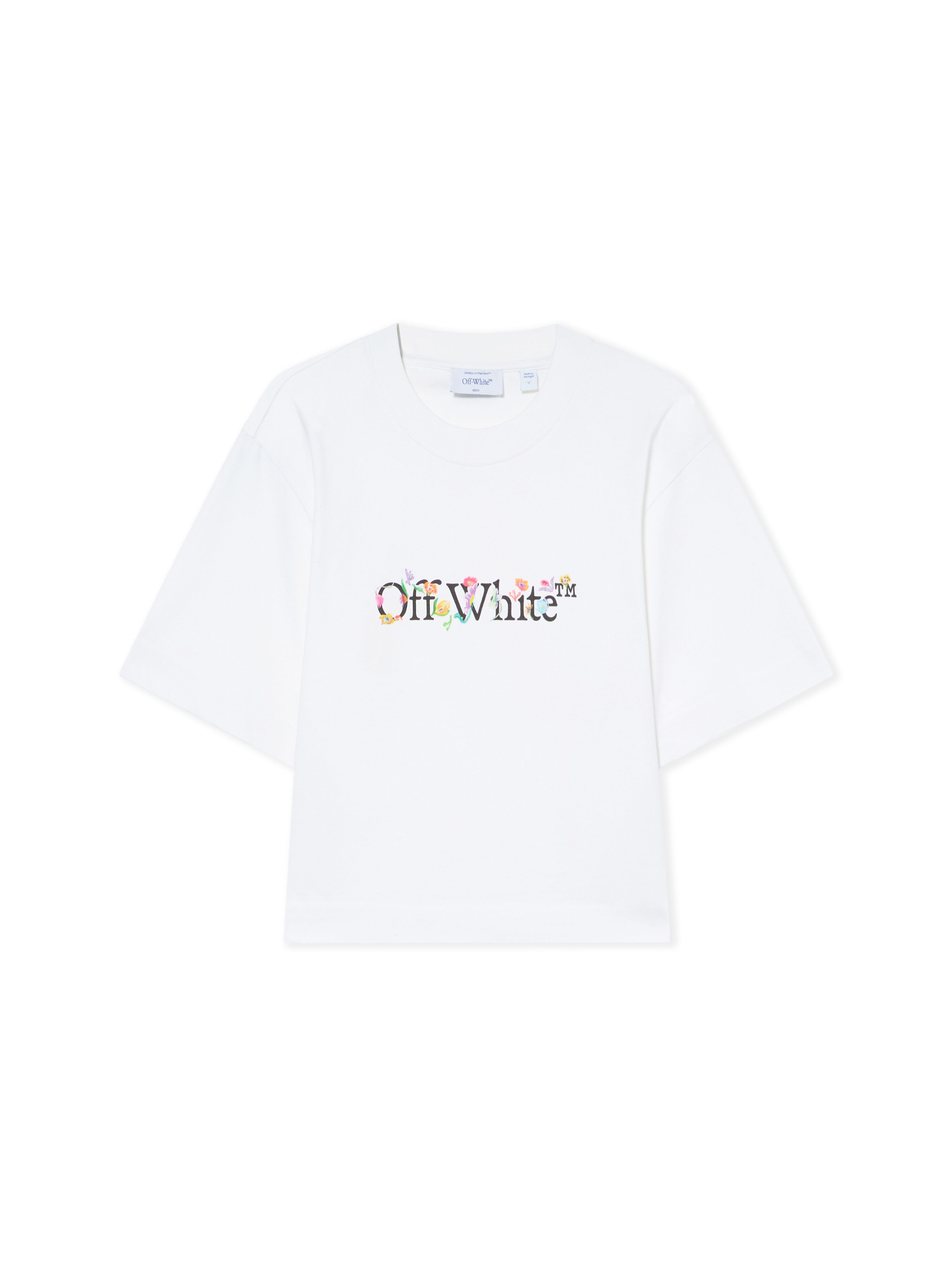 OFF WHITE Bookish Glowing Flower Crop T-shirt White-Black 2AA090S26JER001
