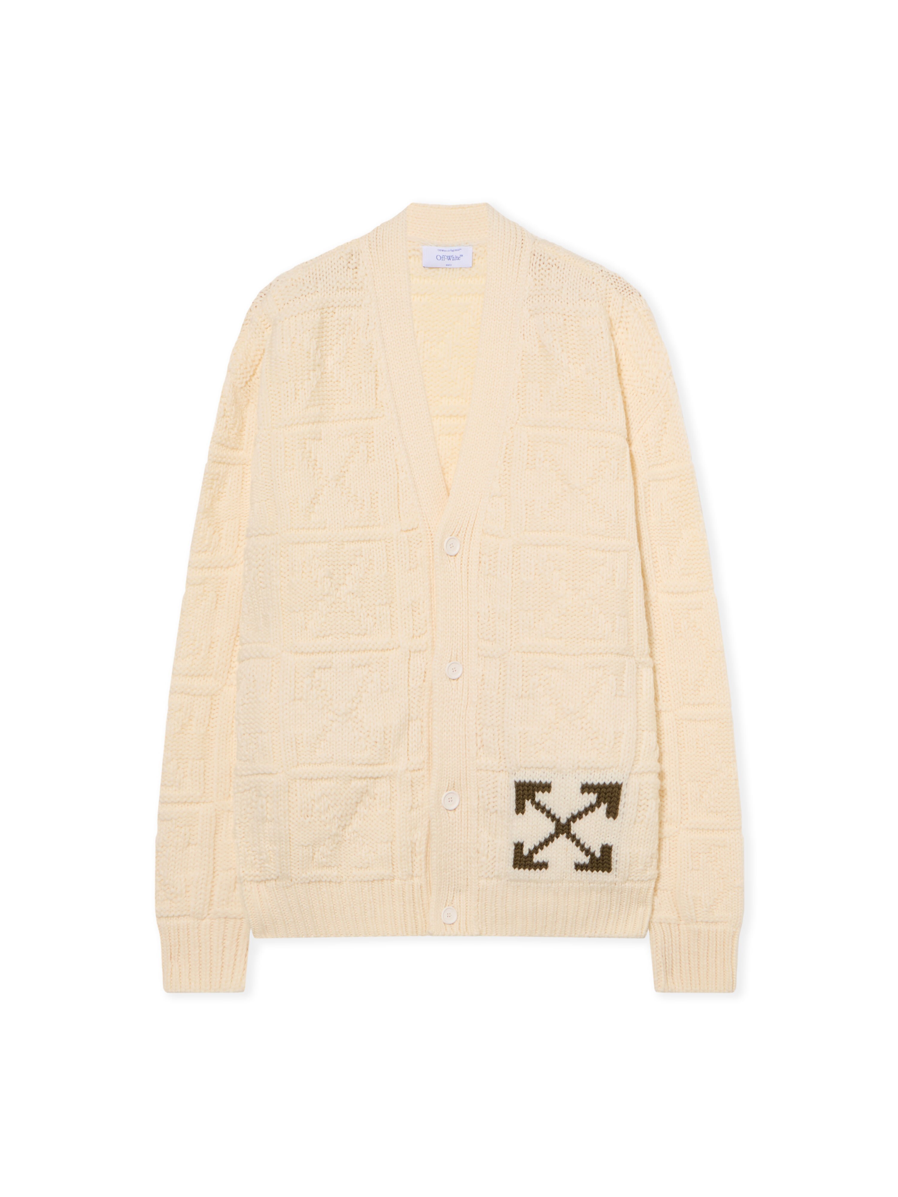 OFF WHITE ARROW AO 3D STITCH KNIT CARDI CREAM - BEECH OMHB02LF25KNI001