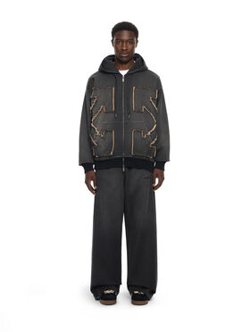 OFF WHITE Distress Arr Skate Zip Hoodie HIGHLIGHTED BLACK 44MBE015S26D001