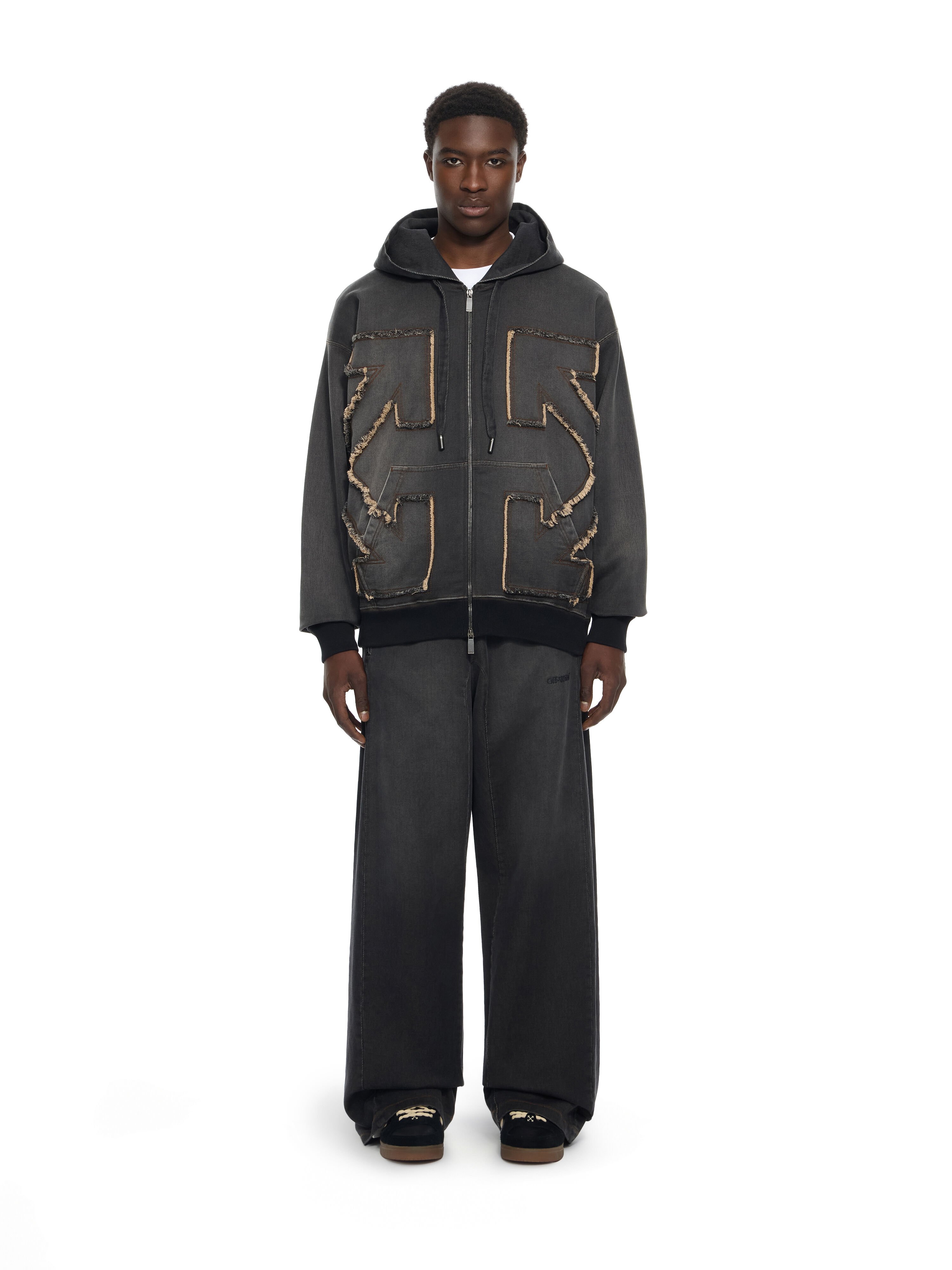 OFF WHITE Distress Arr Skate Zip Hoodie HIGHLIGHTED BLACK 44MBE015S26D001