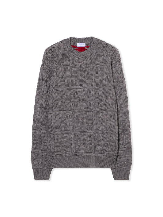 OFF WHITE Arrow Ao 3D Stitch Knit Crewn GREY - CHILI PEPPER OMHE20PF25KNI001