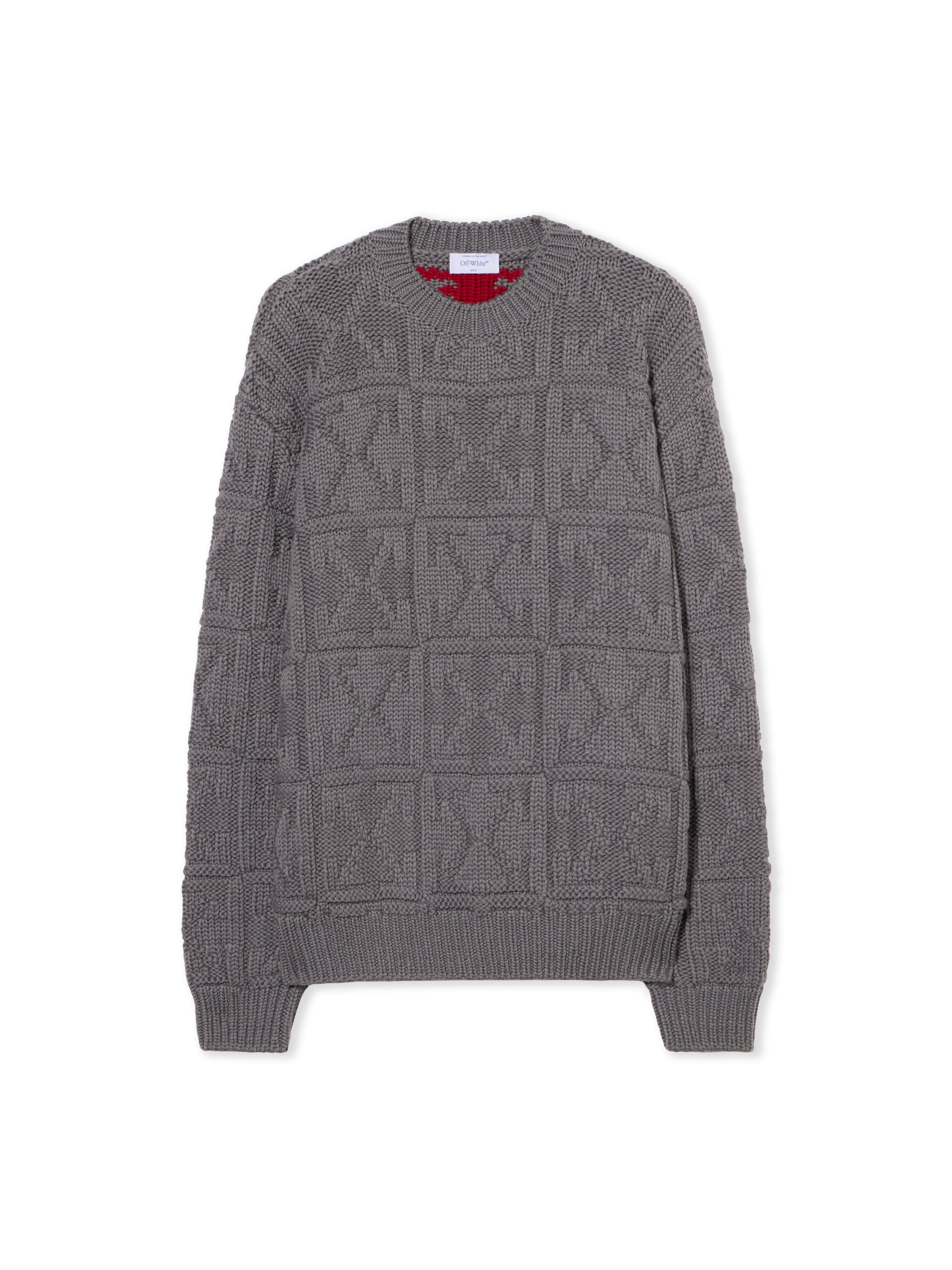 OFF WHITE Arrow Ao 3D Stitch Knit Crewn GREY - CHILI PEPPER OMHE20PF25KNI001