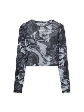 LAB L/AB Mesh Printed Crop Top Black White Swirl LABF2639B00049T