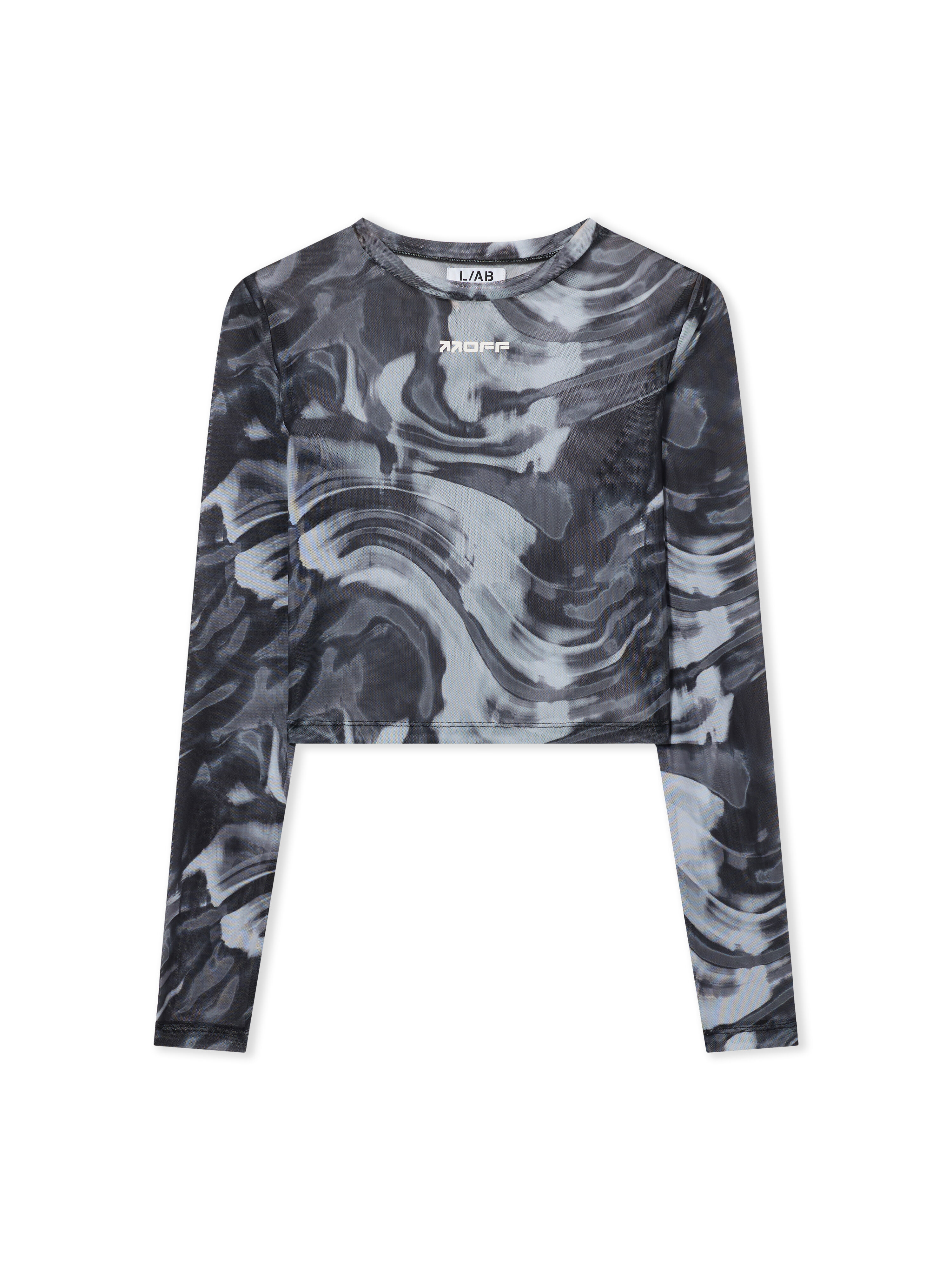 LAB L/AB Mesh Printed Crop Top Black White Swirl LABF2639B00049T