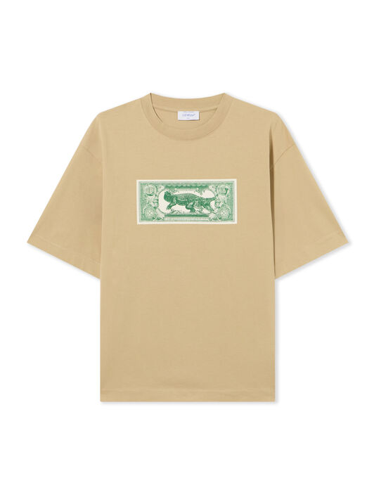 OFF WHITE Banknote Arrow Skate  T-Shirt CREME BRULÉE - CASH GREEN OMAA120S25JER00C