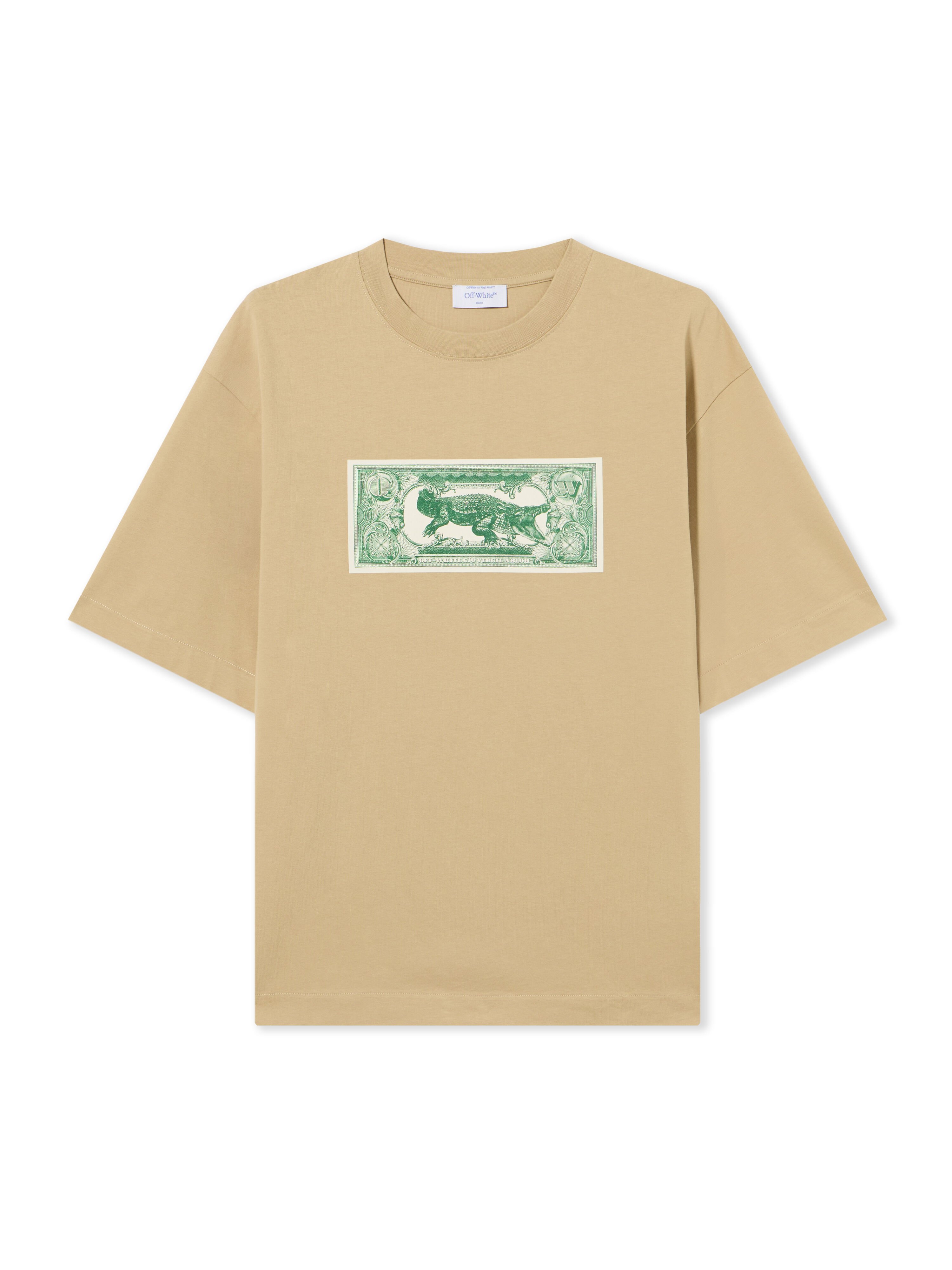 OFF WHITE Banknote Arrow Skate  T-Shirt CREME BRULÉE - CASH GREEN OMAA120S25JER00C