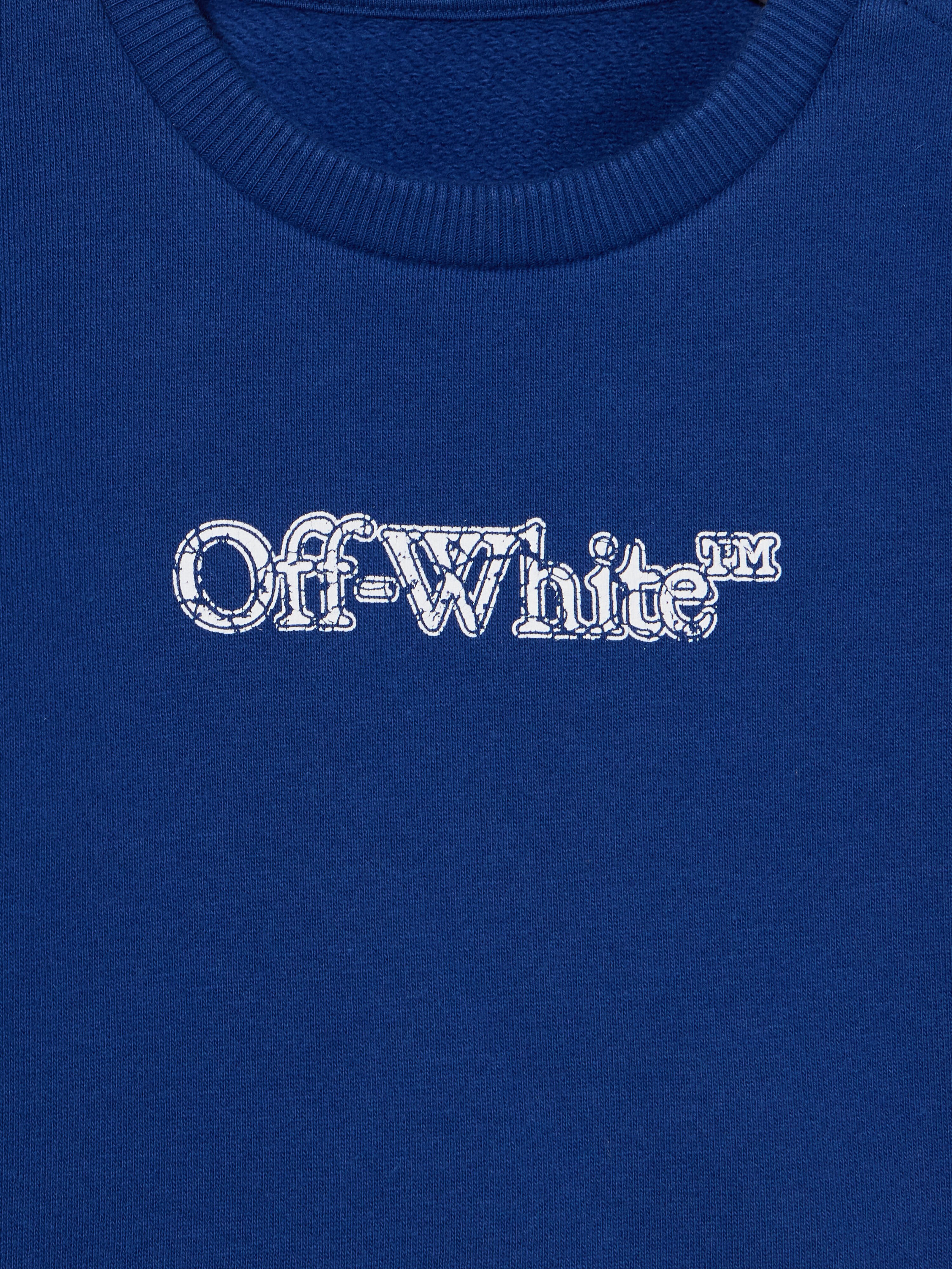 OFF WHITE Crackle Logo Crewneck Logo Sweatshirt BLUE - WHITE OBXC001F25FLE005
