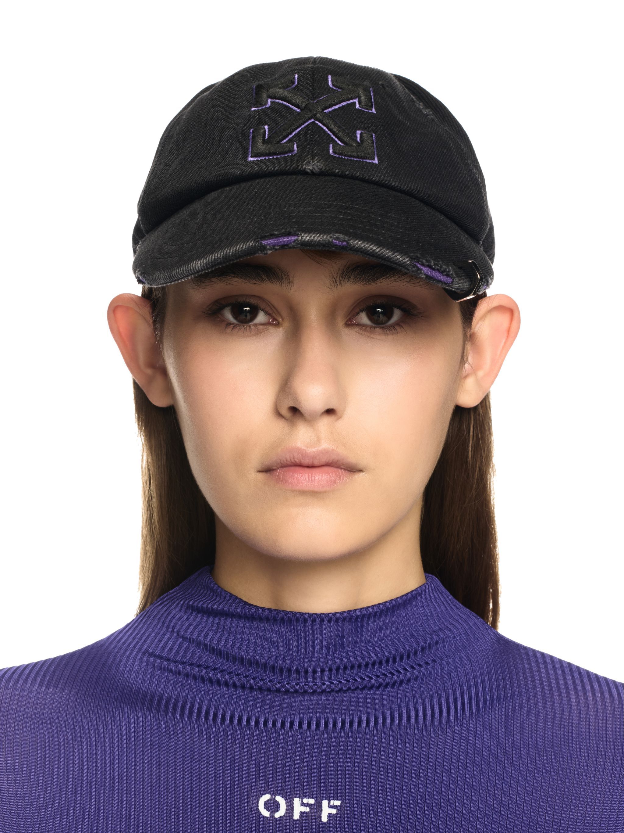 OFF WHITE Distressed Denim Baseball Cap Black BLACK OWLA017S25DEN003