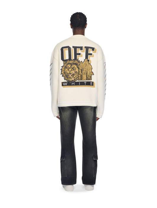 OFF WHITE Lion Varsity Knit Cardigan CREAM - BLACK OMHB019F25KNI001