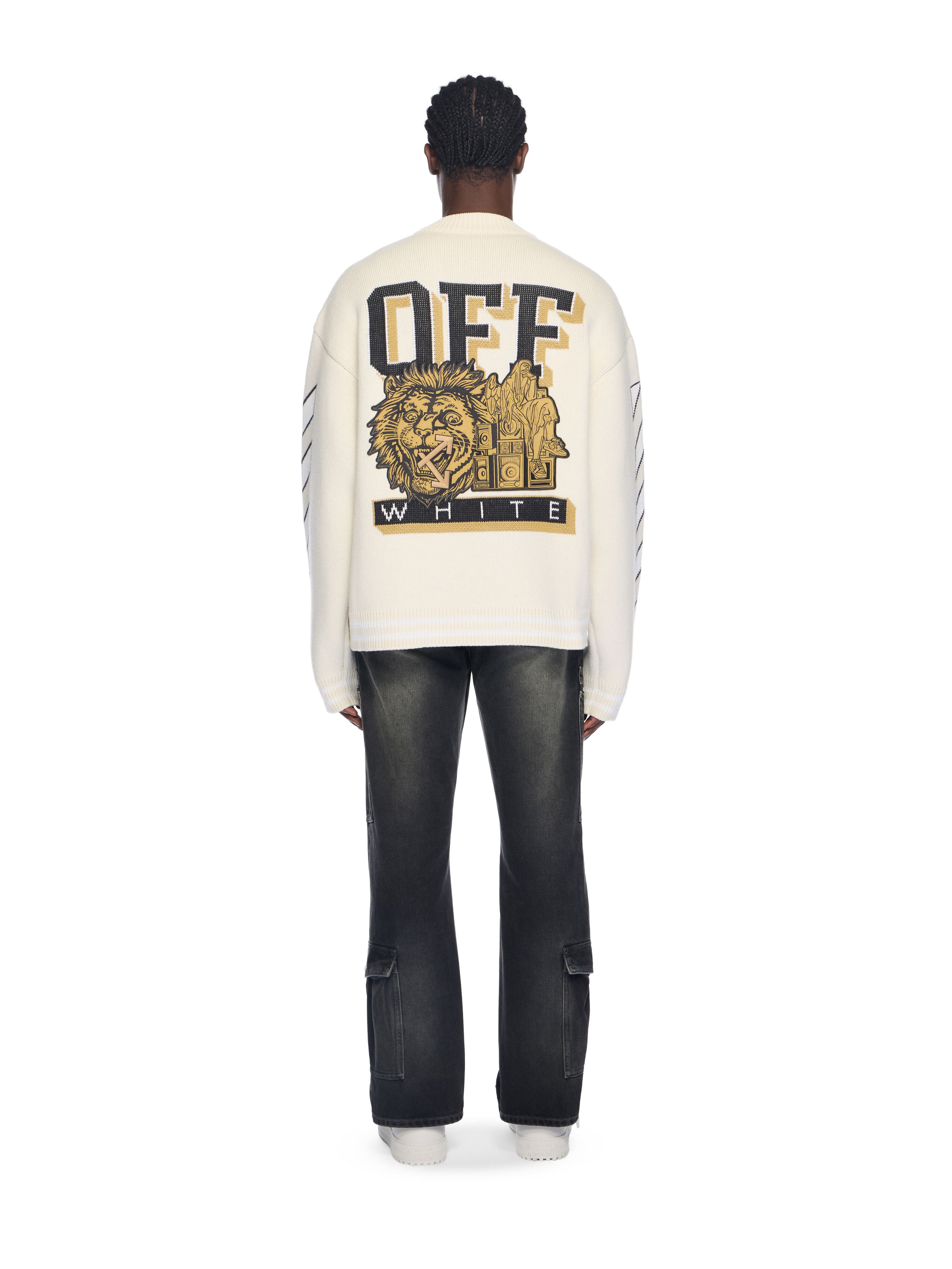 OFF WHITE Lion Varsity Knit Cardigan CREAM - BLACK OMHB019F25KNI001