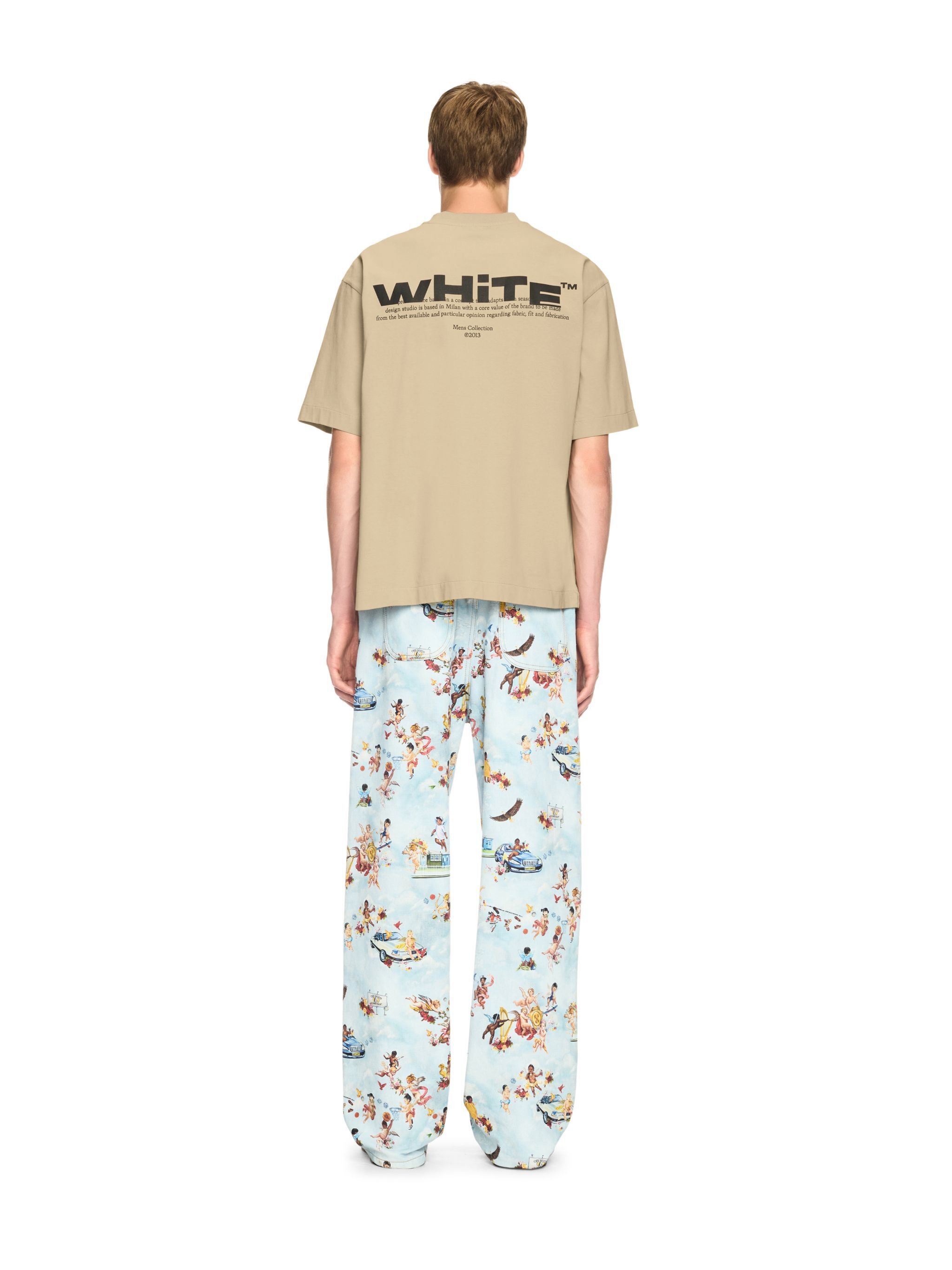 OFF WHITE Beiges Asymmetrisches T-Shirt NEUTRAL OMAA120S25JER00B
