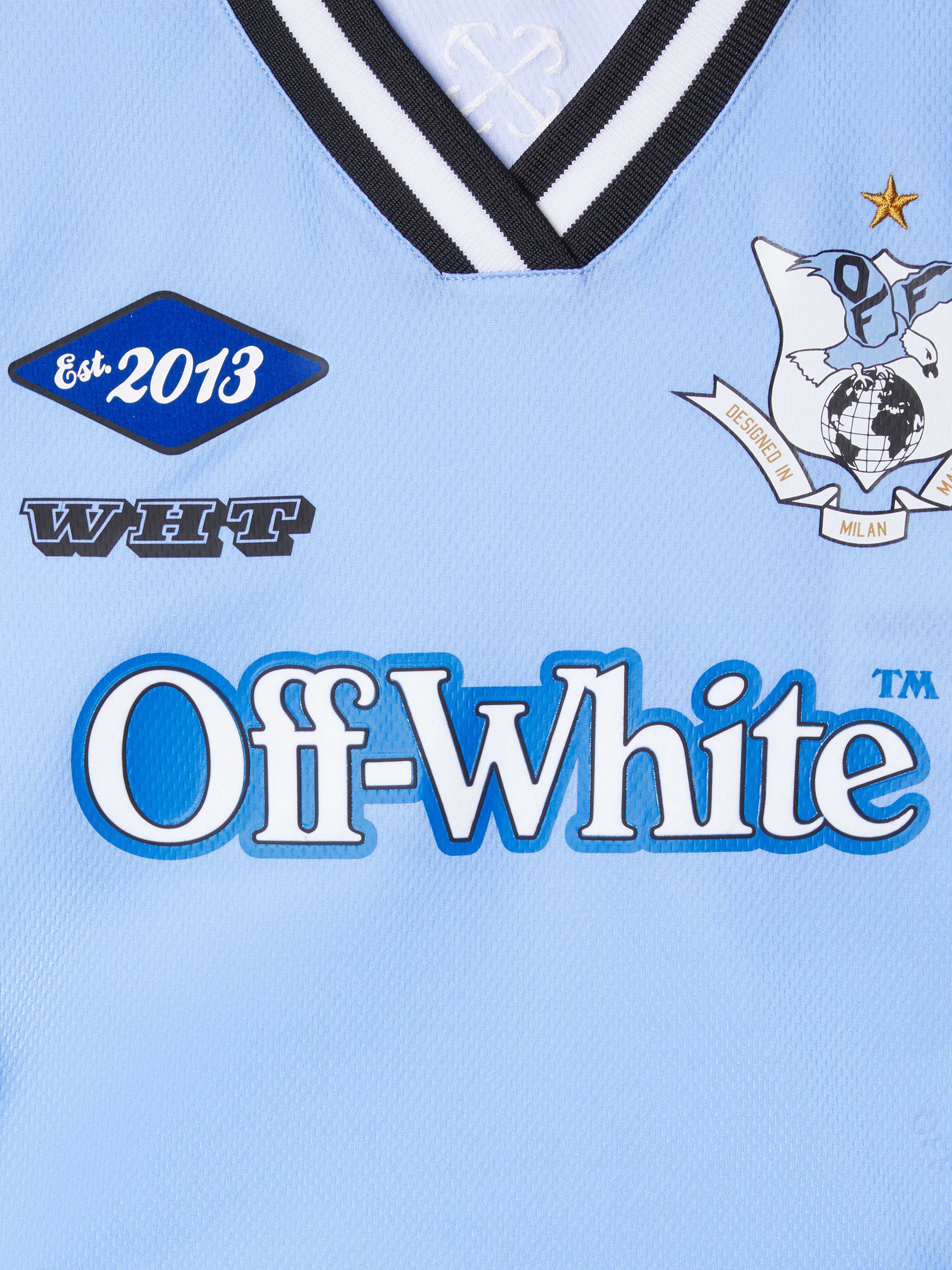 OFF WHITE White Long-Sleeved Soccer T-Shirt BLUE OWAB037S25JER001