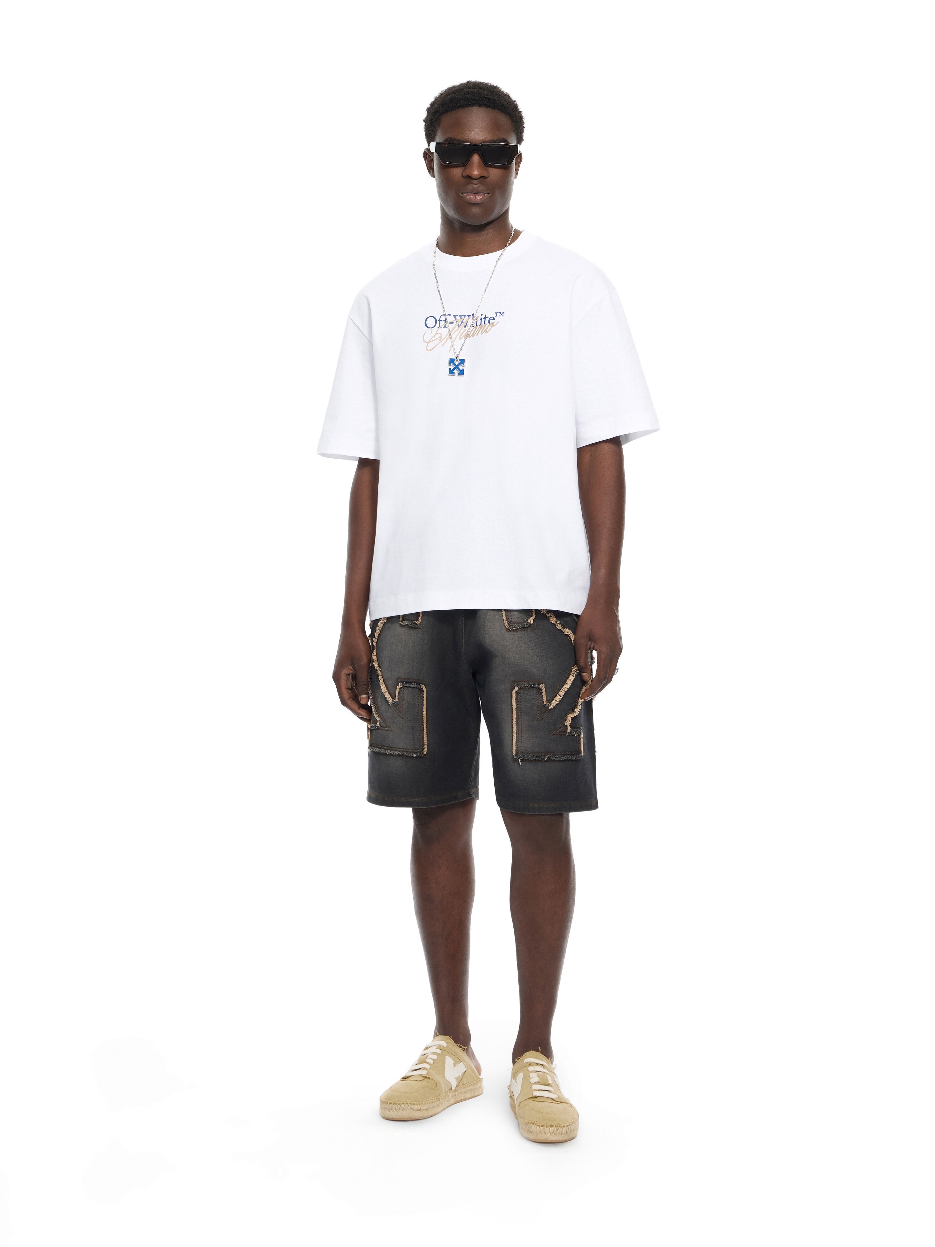 Distressed Arrow Skate Sweatshorts OFF WHITE Distressed Arrow Skate Sweatshorts HIGHLIGHTED BLACK 44MCI013S26D001