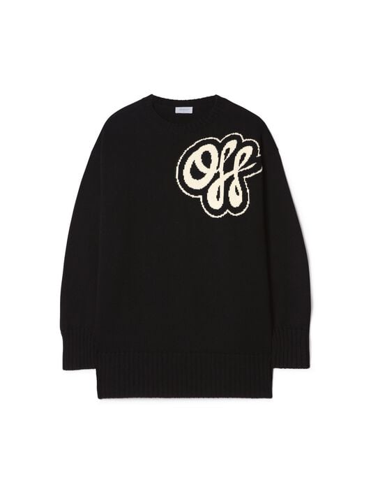 Black Cotton Cashmere Script Sweater OFF WHITE Black Cotton Cashmere Script Sweater BLACK OWHE109S25KNI001
