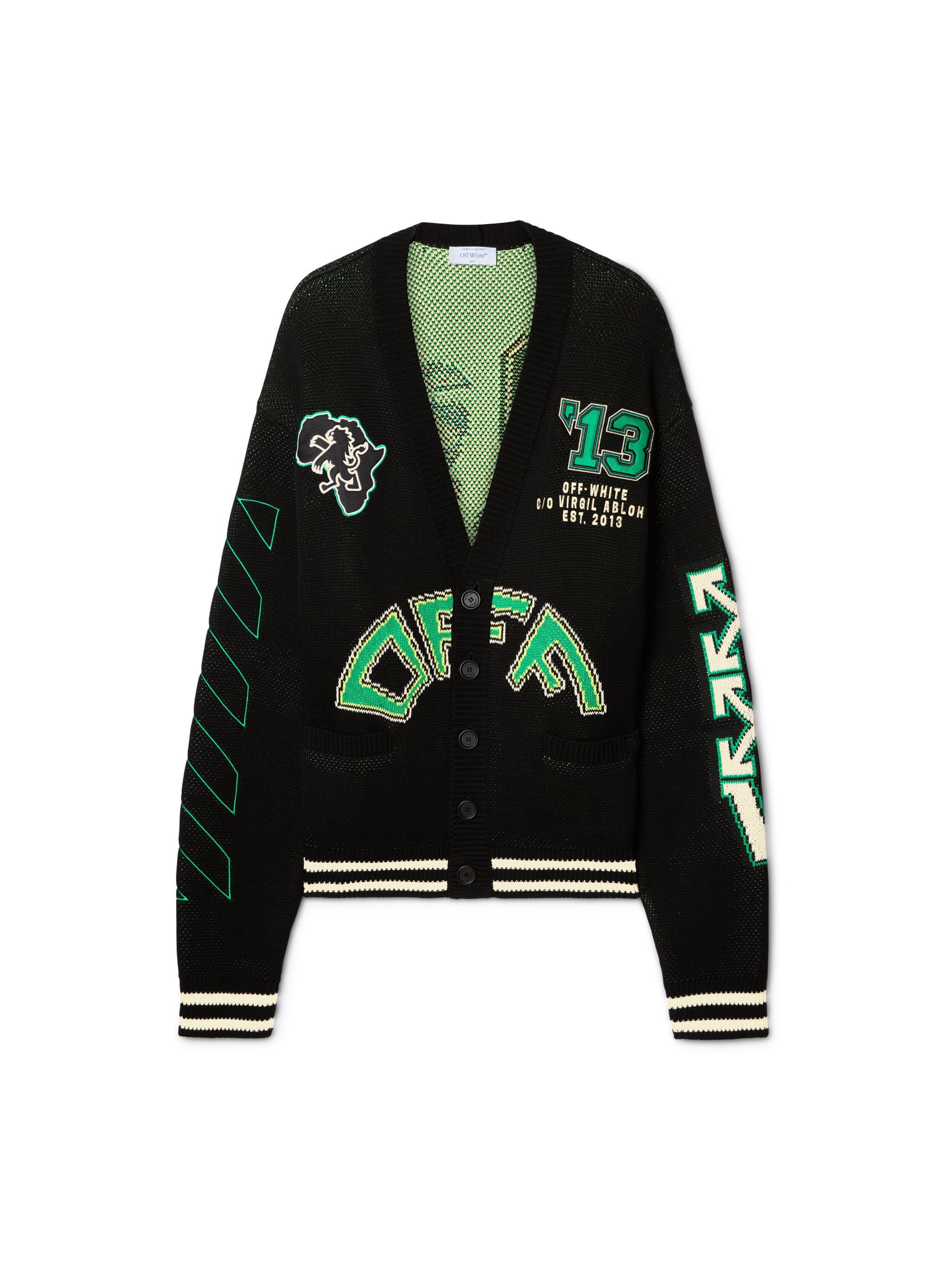 OFF WHITE Cardigan Varsity Nero Con Motivo Crocodile NERO OMHB019S25KNI002
