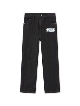 OFF WHITE Diagonal Sponge Logo Denim Pants BLACK - WHITE OBYA005F25DEN001