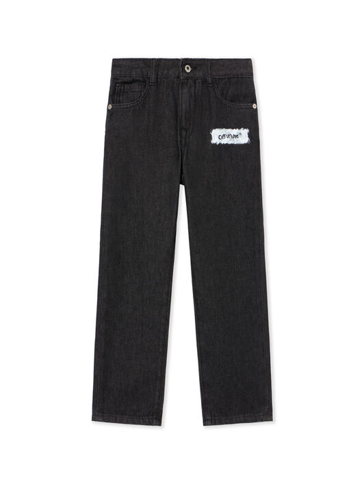 OFF WHITE Diagonal Sponge Logo Denim Pants BLACK - WHITE OBYA005F25DEN001