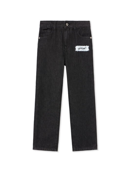 Diagonal Sponge Logo Denim Pants OFF WHITE Diagonal Sponge Logo Denim Pants BLACK - WHITE OBYA005F25DEN001