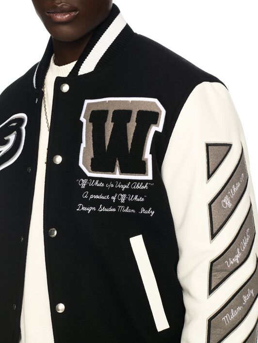 OFF WHITE Leather/Wool Varsity Jacket BLACK OMJA122C99LEA005