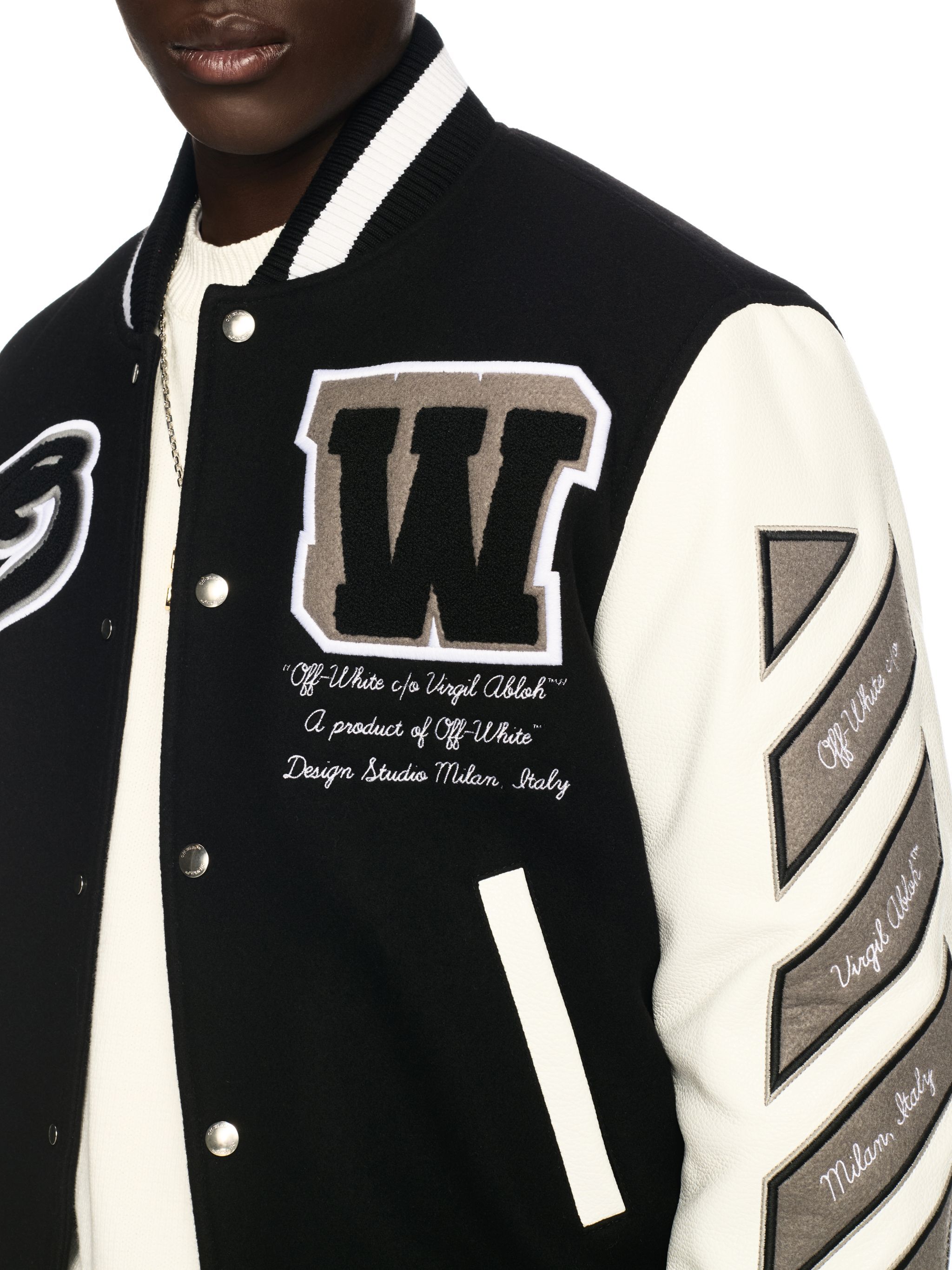 OFF WHITE Leather/Wool Varsity Jacket BLACK OMJA122C99LEA005