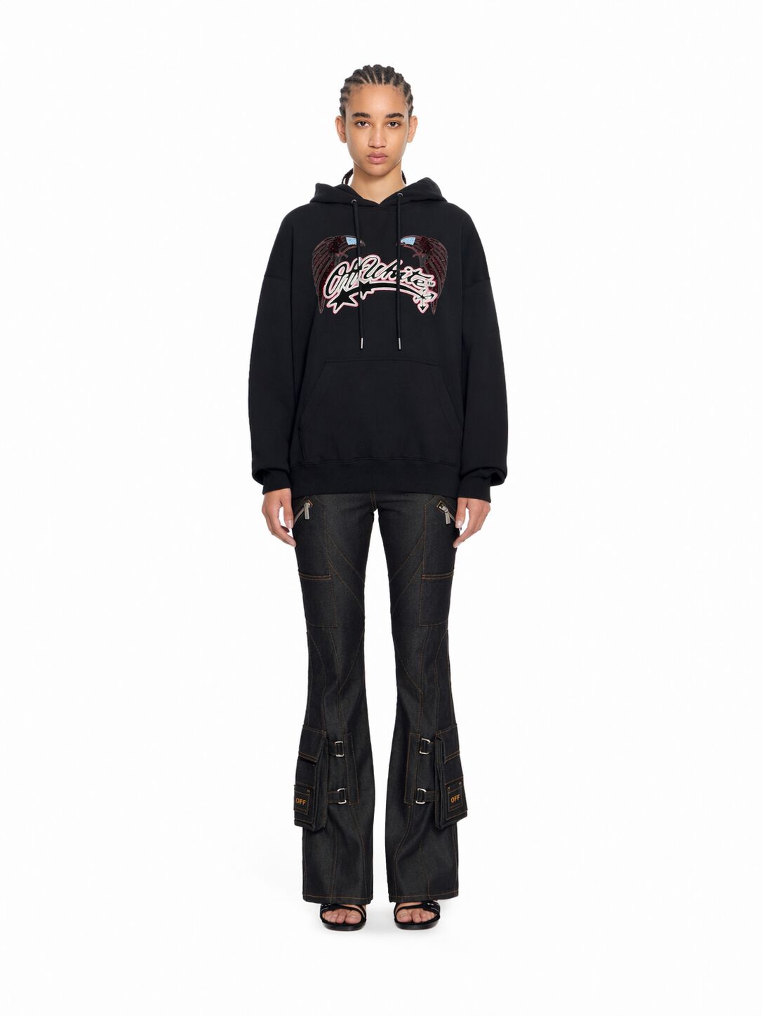 OFF WHITE Swarovski Double Eagle Raglan Hoodie Black-Black 29E00292T