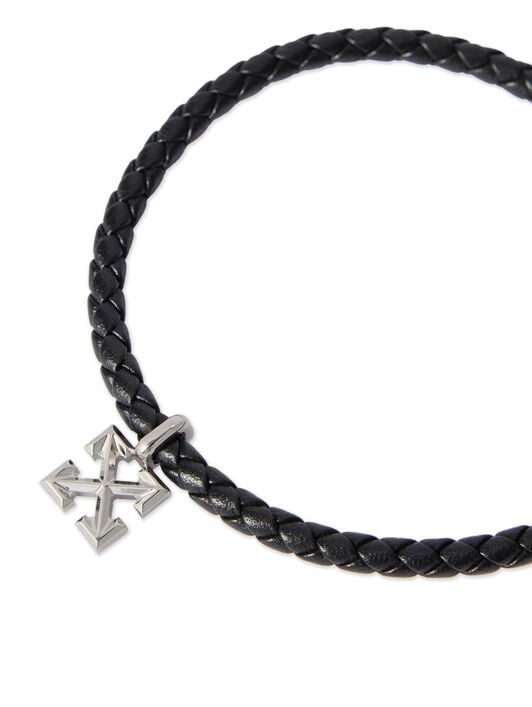 OFF WHITE Arrow Leather Bracelet BLACK - SILVER OMOA10NF25MET001