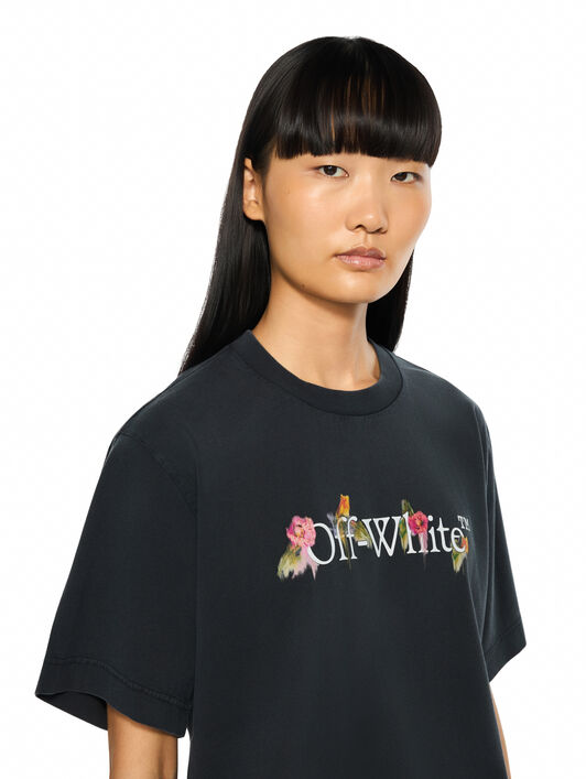 OFF WHITE Bookish Flower Crop Tee Fade Out Black White 2FA00640T