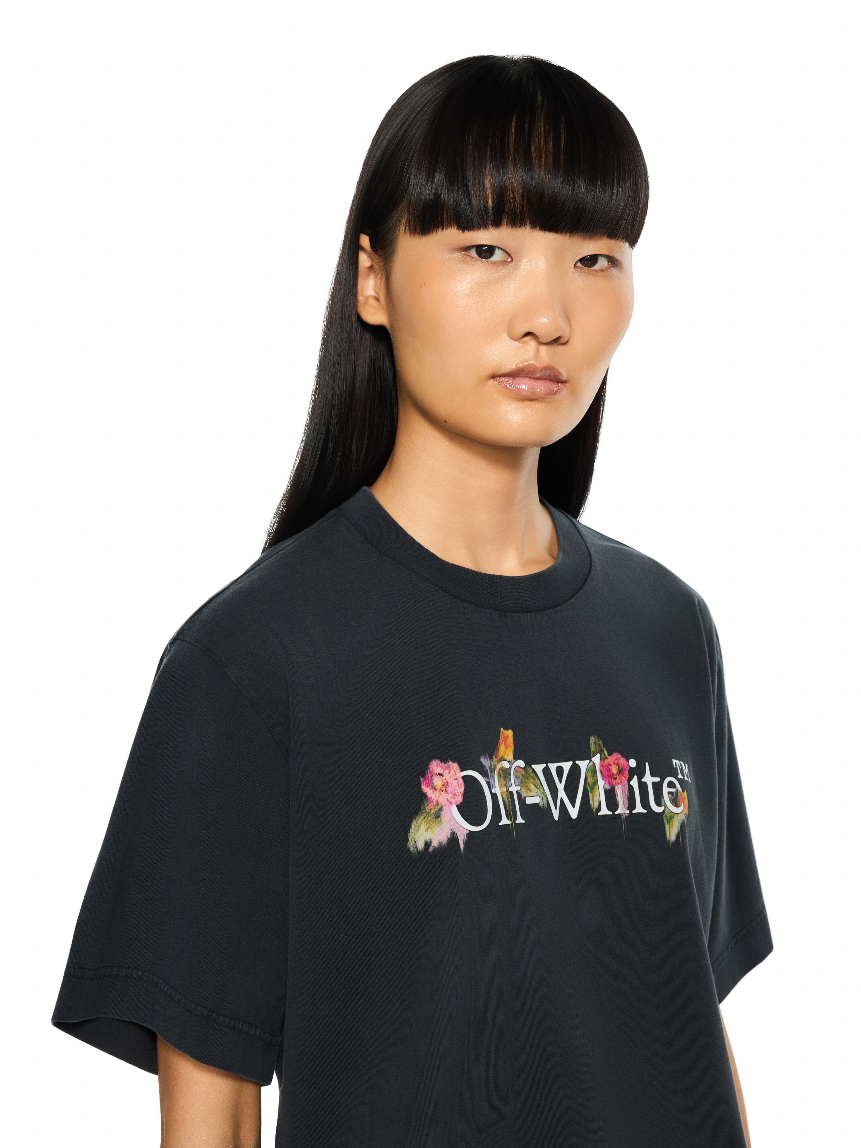 OFF WHITE Bookish Flower Crop Tee Fade Out Black White 2FA00640T