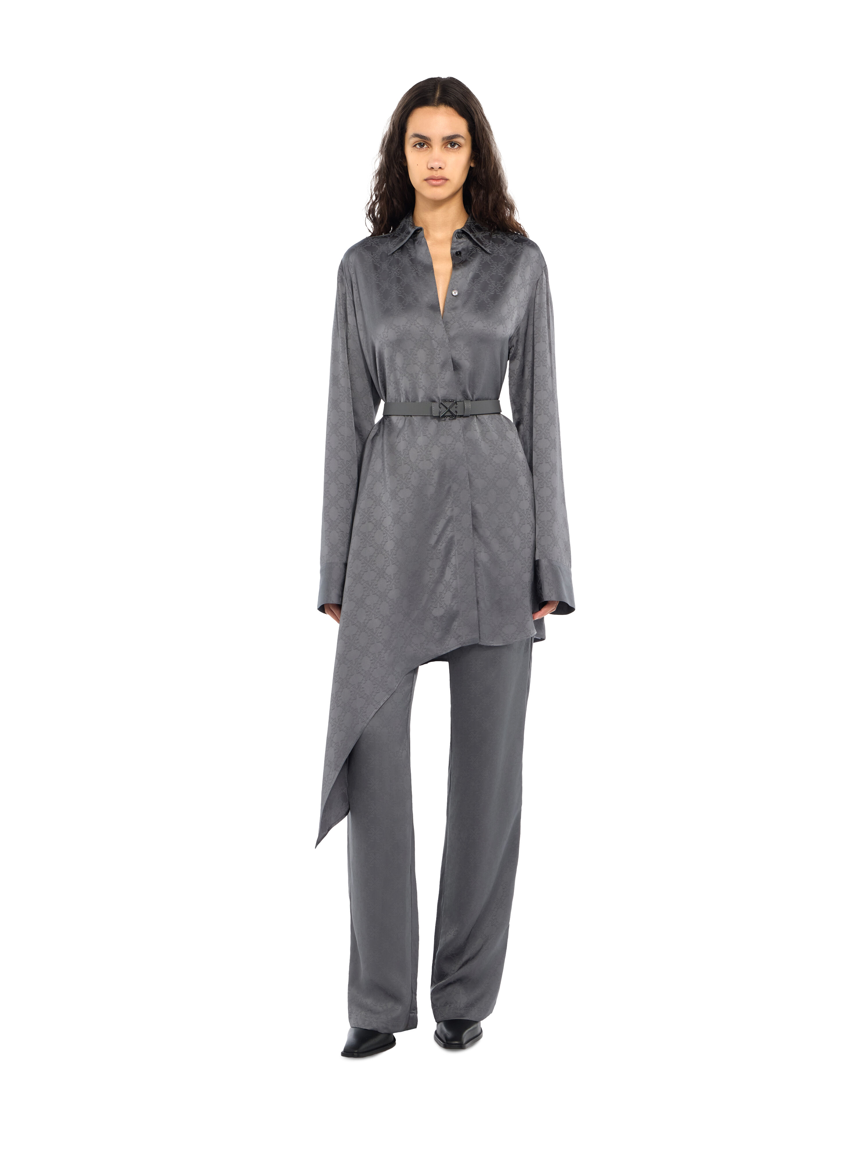 OFF WHITE Monogram Jacquard Asymmetric Shirt Dress Rosin Rosin 2FU00339T