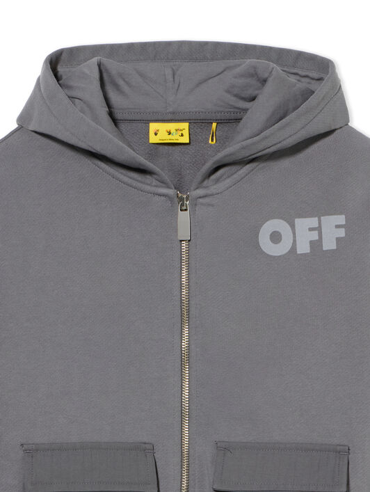 OFF WHITE Garment Dyed Cargo Hoodie Zip DARK GREY - LIGHT GREY OBBE005F25FLE001