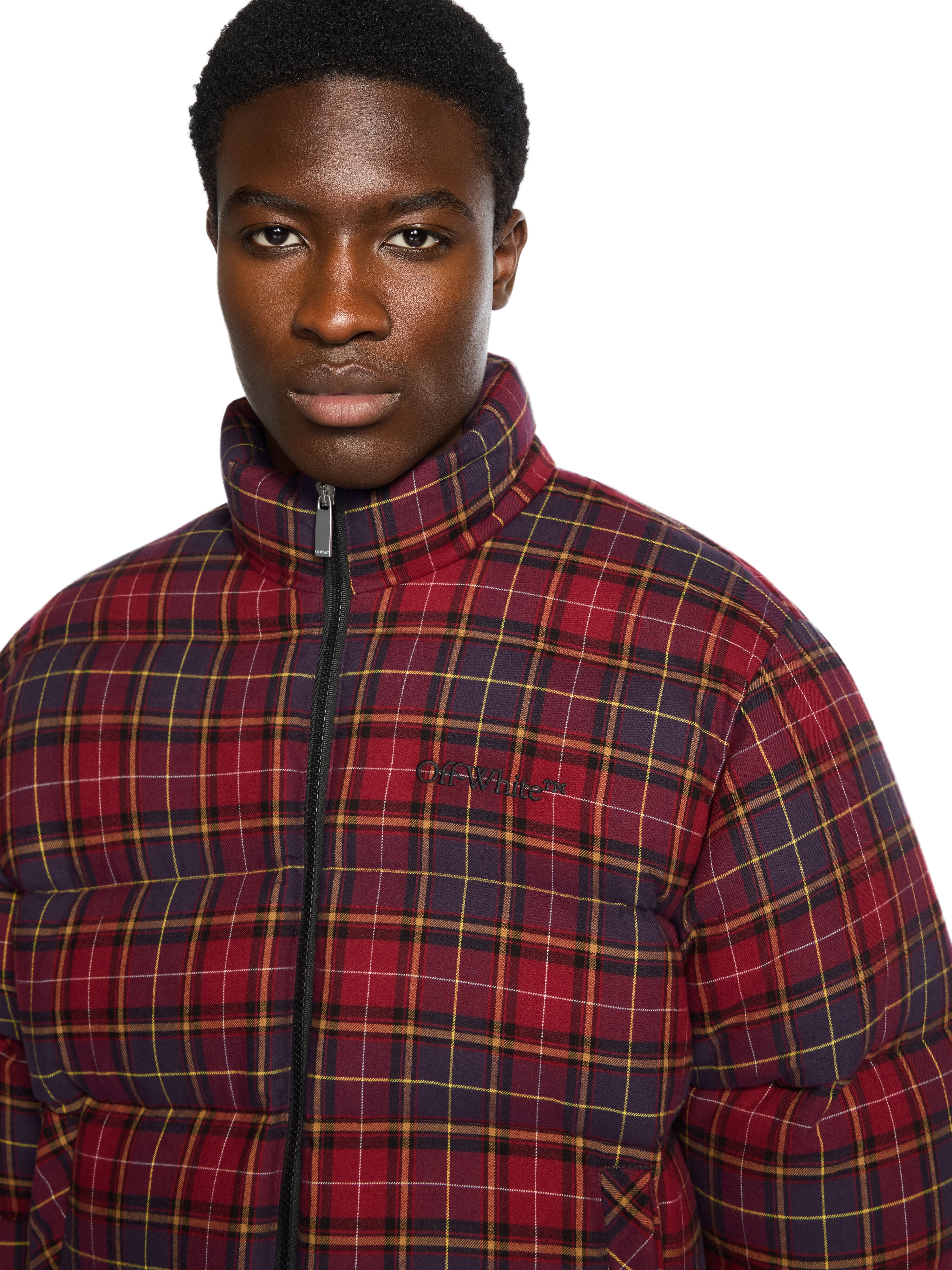 Spray Arrow Check Flannel Down Jacket in BORDEAUX/PURPLE-BLACK for