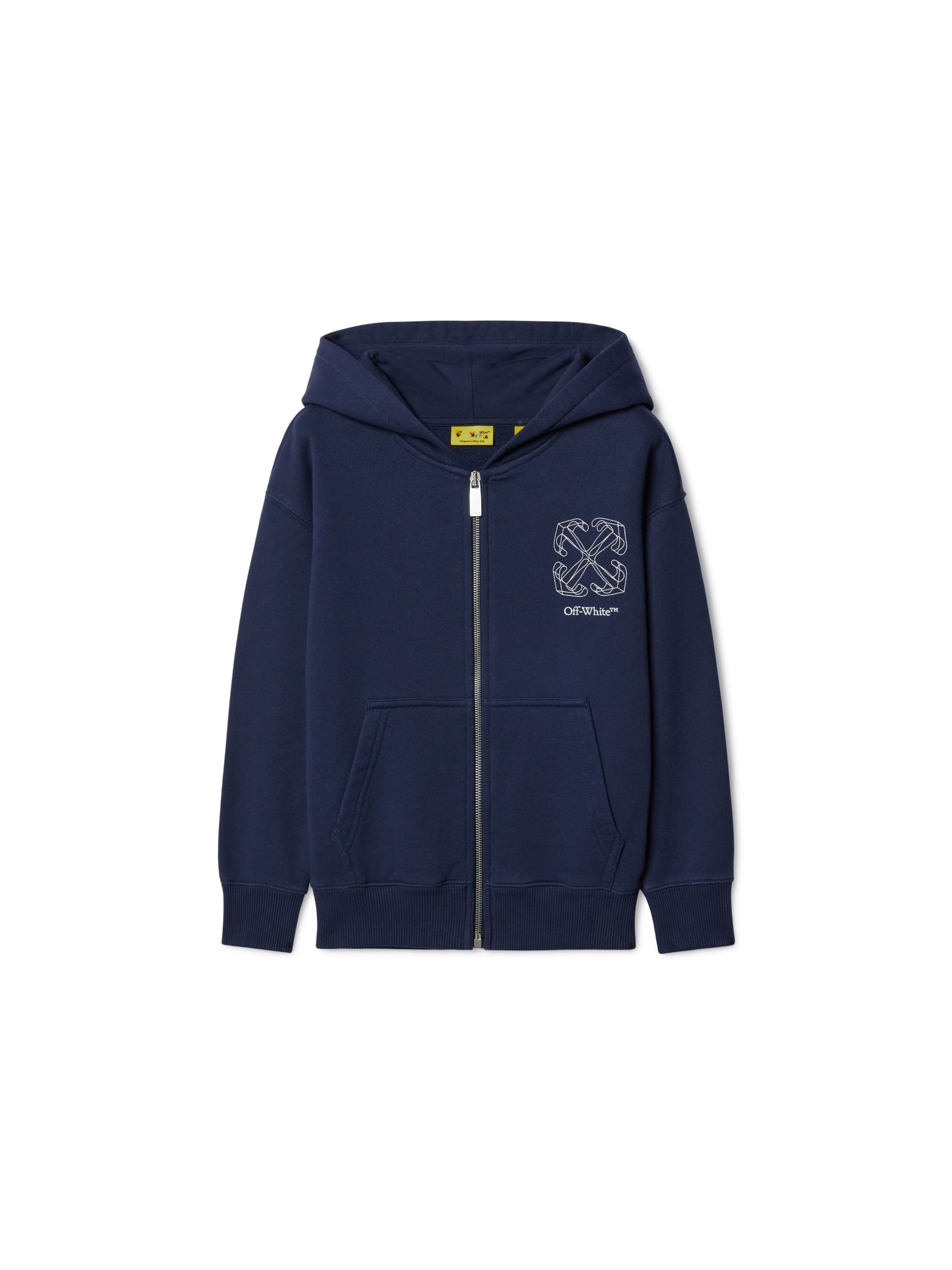 OFF WHITE dunkelblauer hoodie mit 3d-pfeil und reißverschluss BLAU OBBE001F24FLE004
