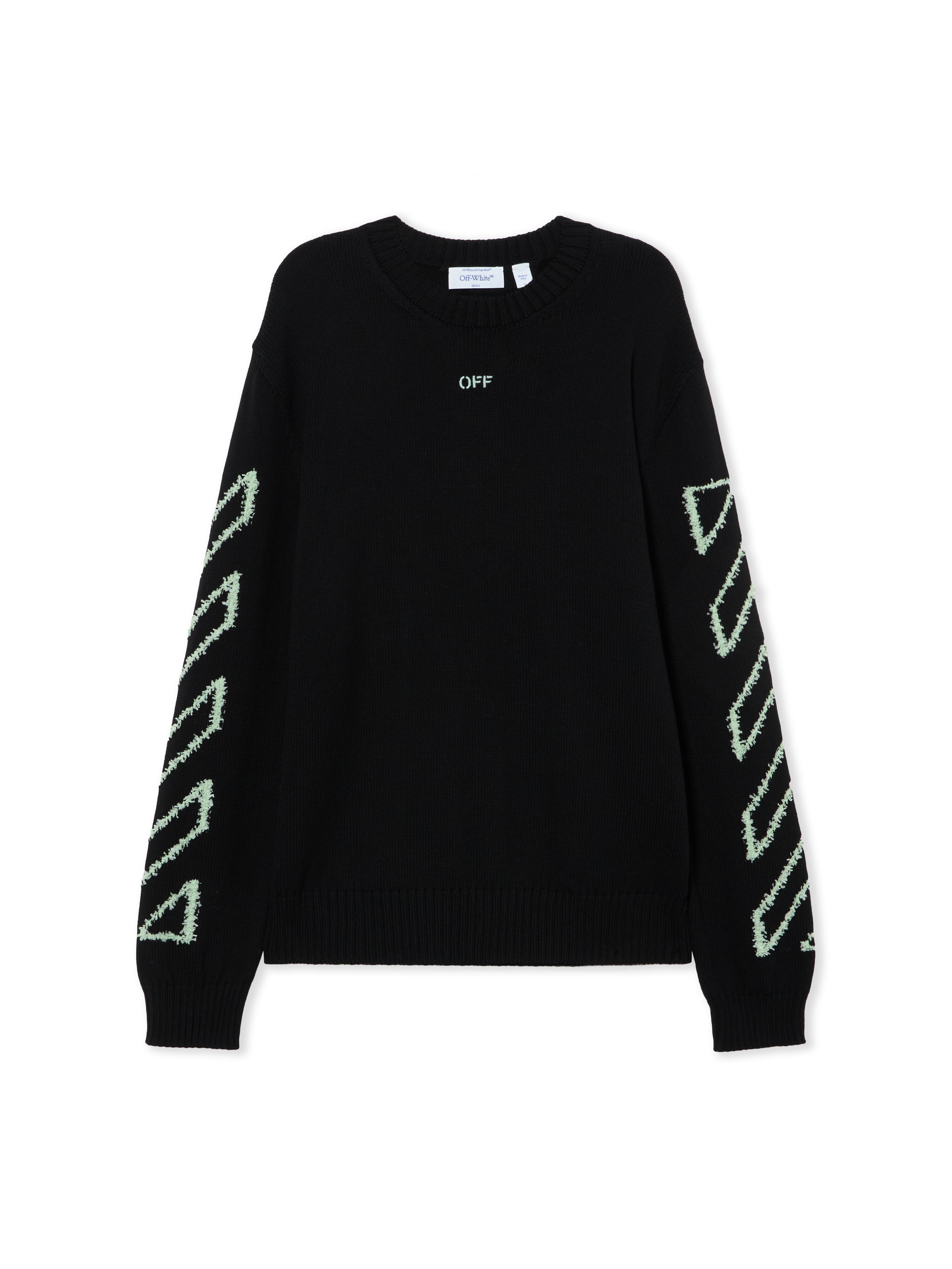 Diagonal Arrow Fuzzy Crewneck Sweater in BLACK for Men | Off-White™