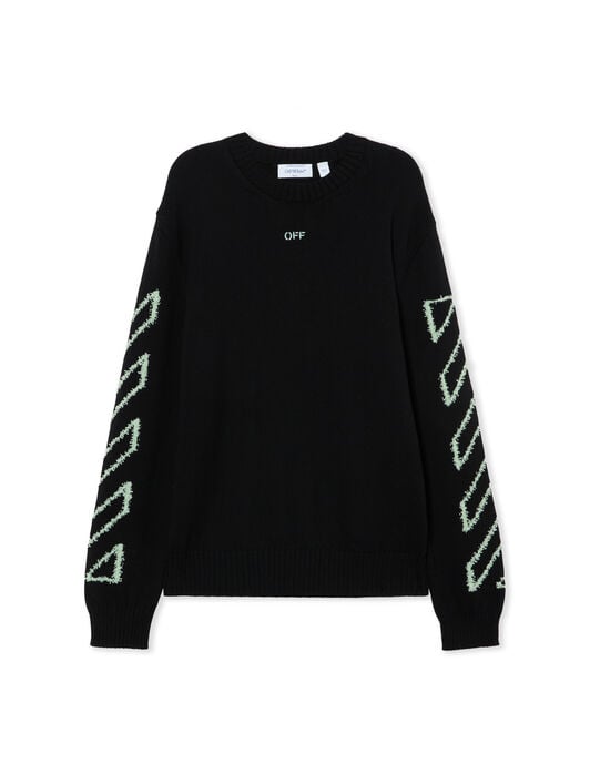 OFF WHITE Diagonal Arrow Fuzzy Crewneck Sweater BLACK 44MHE087S26K001