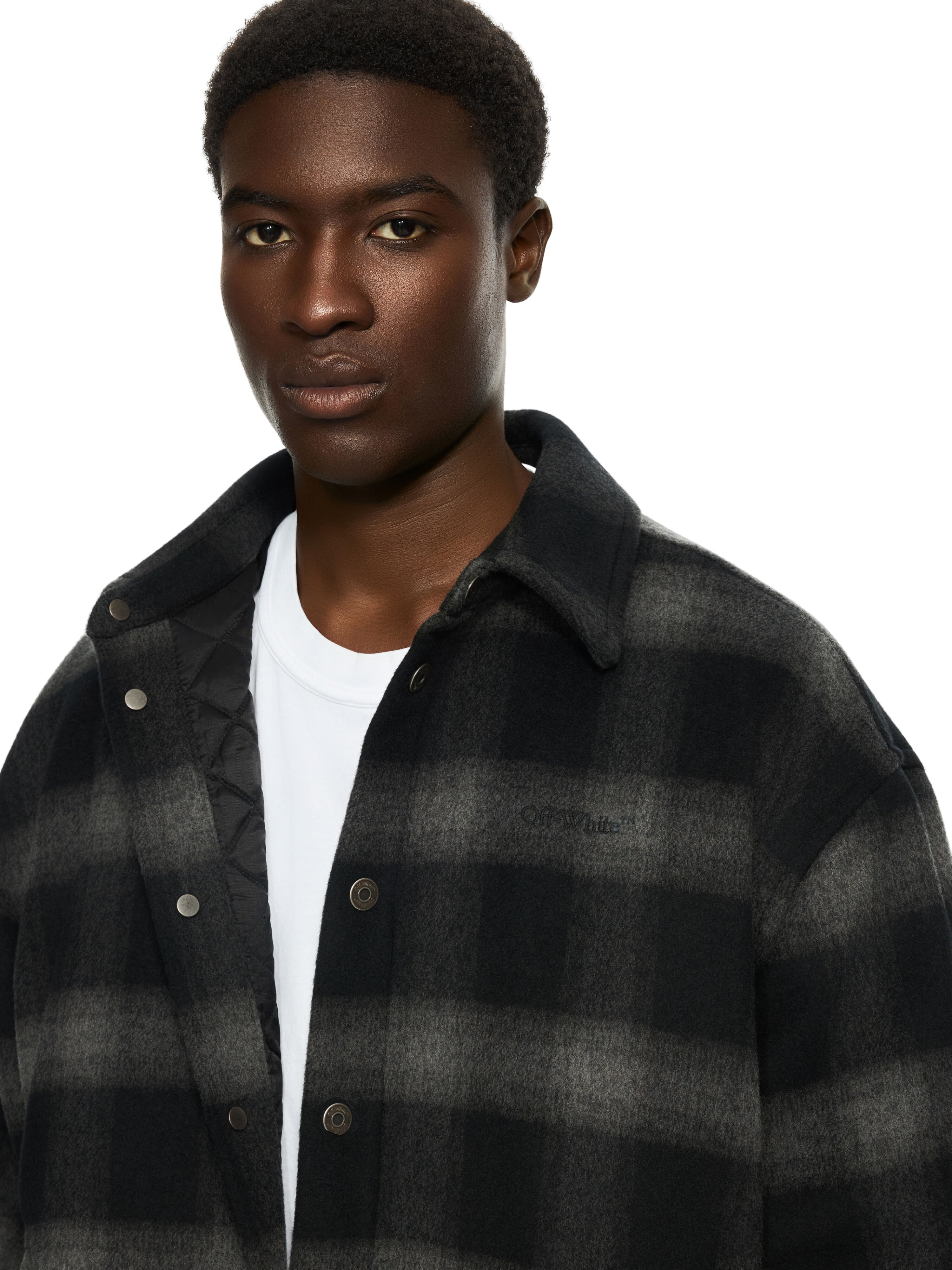 Flannel Wool Padded Overshirt Coat OFF WHITE Flannel Wool Padded Overshirt Coat BLACK 44MER09TF26F001