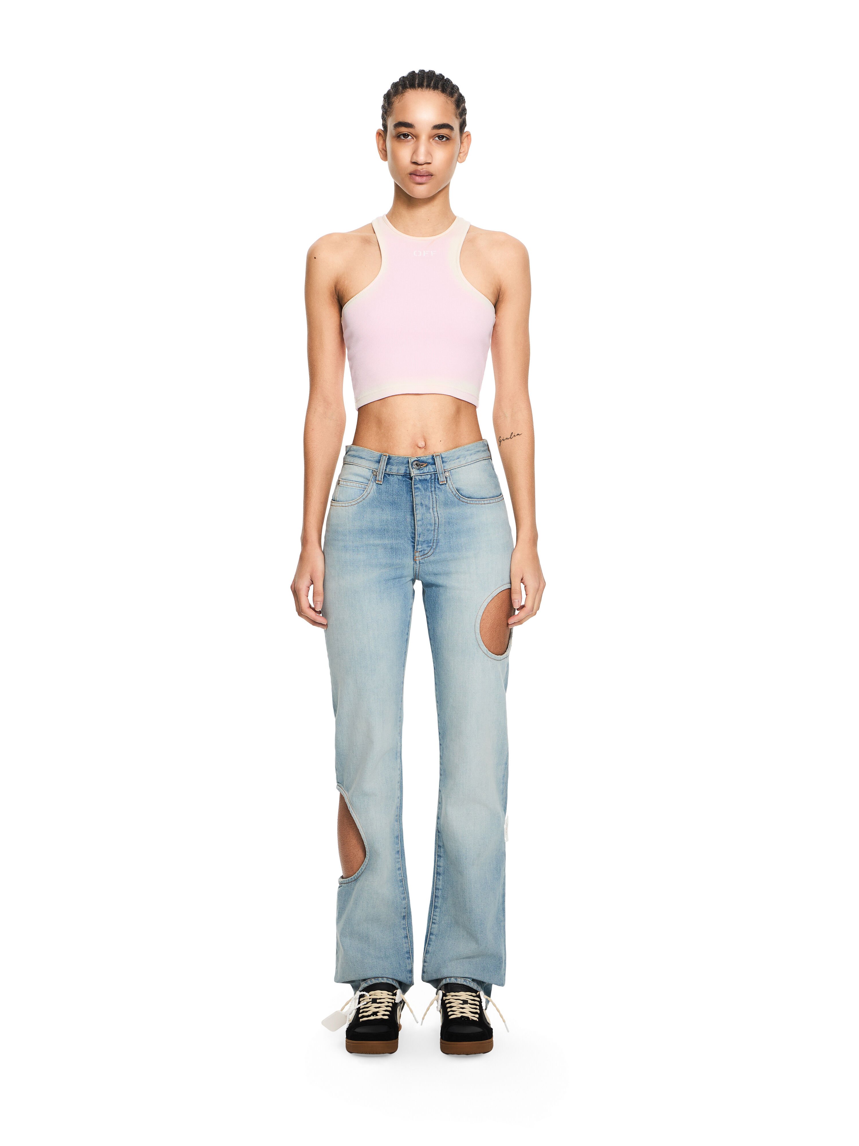 Spray Off Stamp Ribbed Tank Top in Soft Pink-White for Women | Off