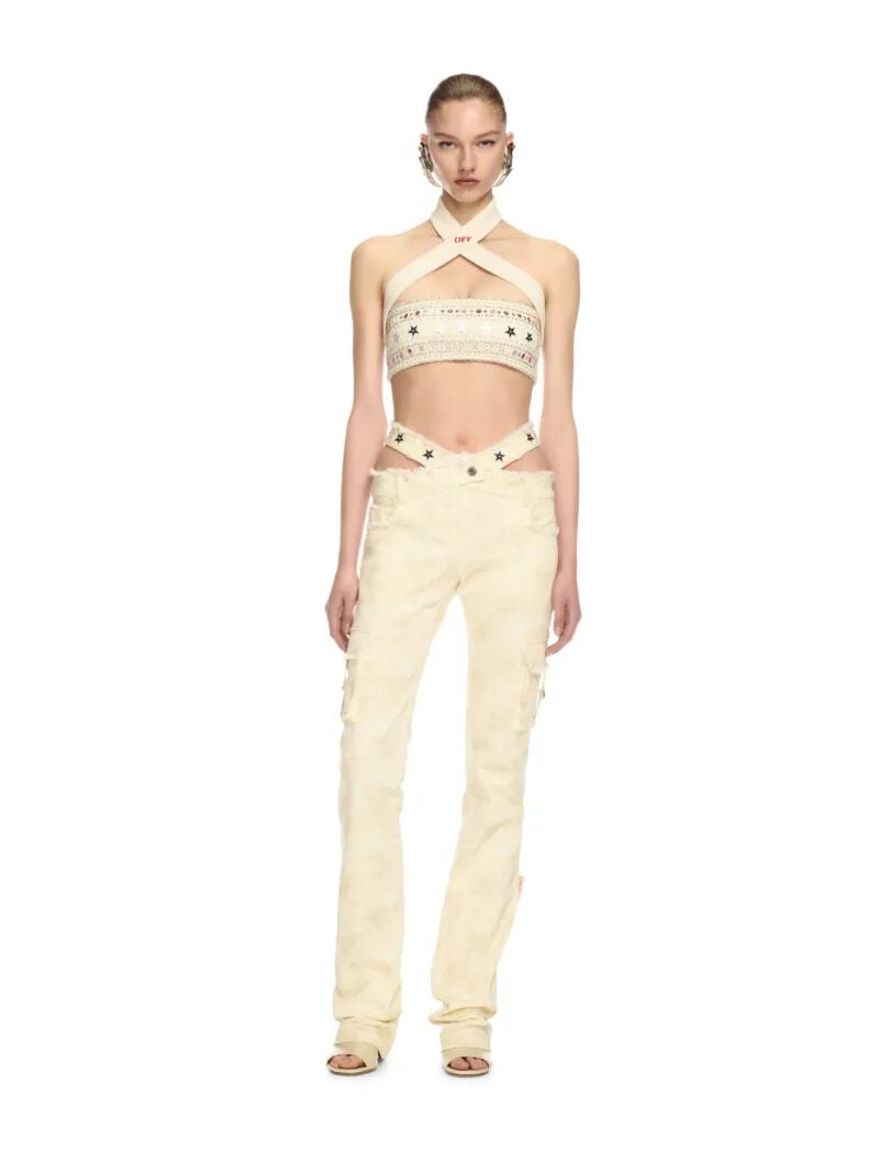 OFF WHITE Cremefarbene Camouflage Crossover Gürtelhose  OWCA18RZ25FAB001