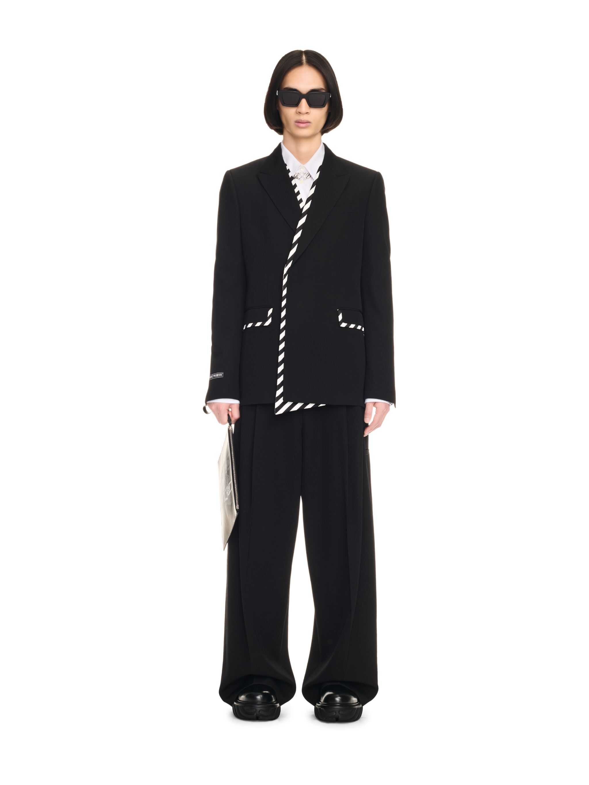 OFF WHITE OW EMB WOOL DARTED PANT BLACK OMCA24BF24FAB002