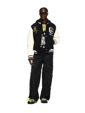 OFF WHITE Fresco Leather/Wool Varsity Jacket BLACK OMJA122S25LEA002