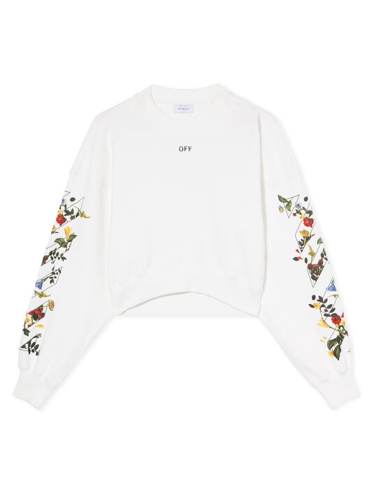 OFF WHITE Arrow Flowers Crop Crew Logo Sweatshirt WHITE - BLACK OWBA079F25FLE001