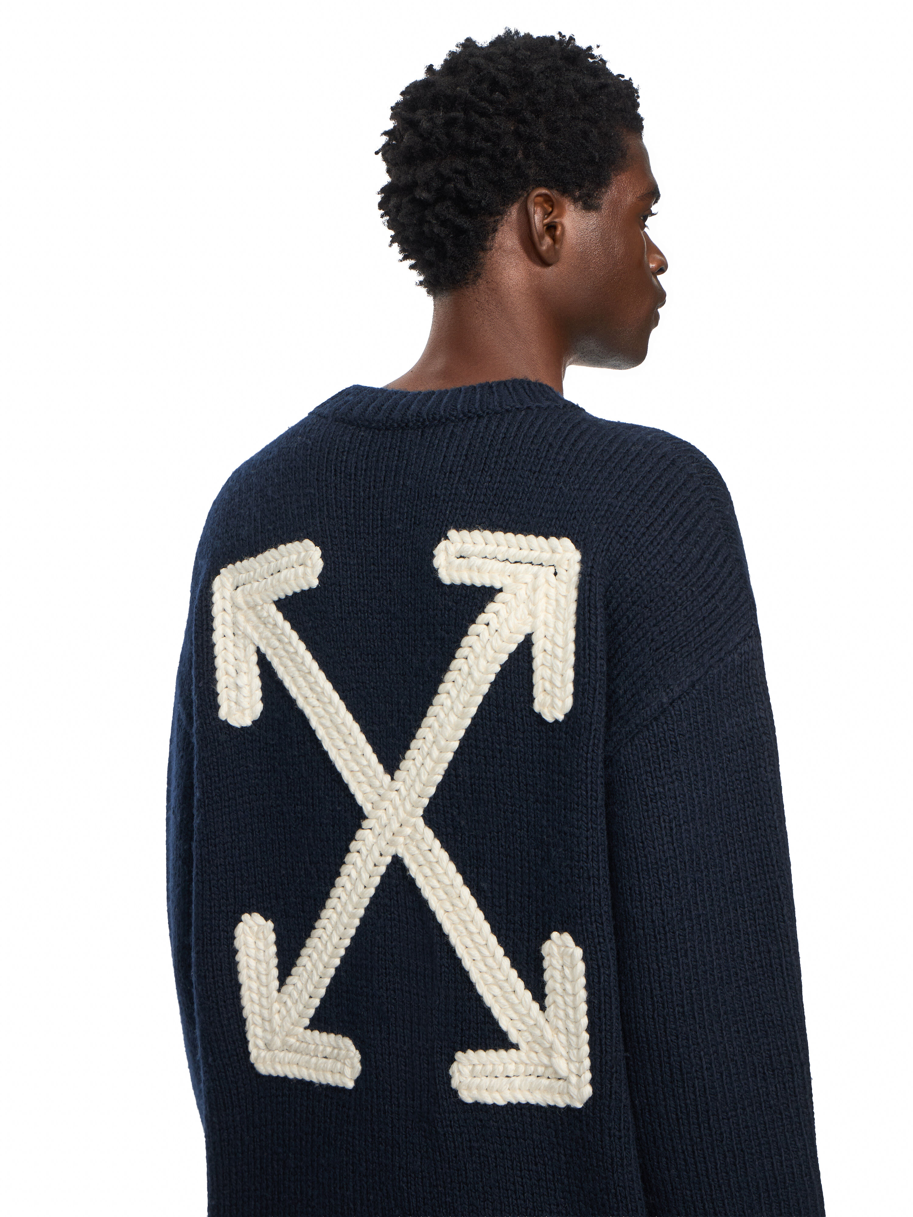 OFF WHITE Maxi Arrow Embroidered Knit Crewneck BLUE GRAPHITE 44MHE212F26K001