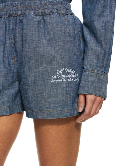 OFF WHITE Chambray Denim Pajama Shorts Dark Blue-White 2YC01BS26DEN001