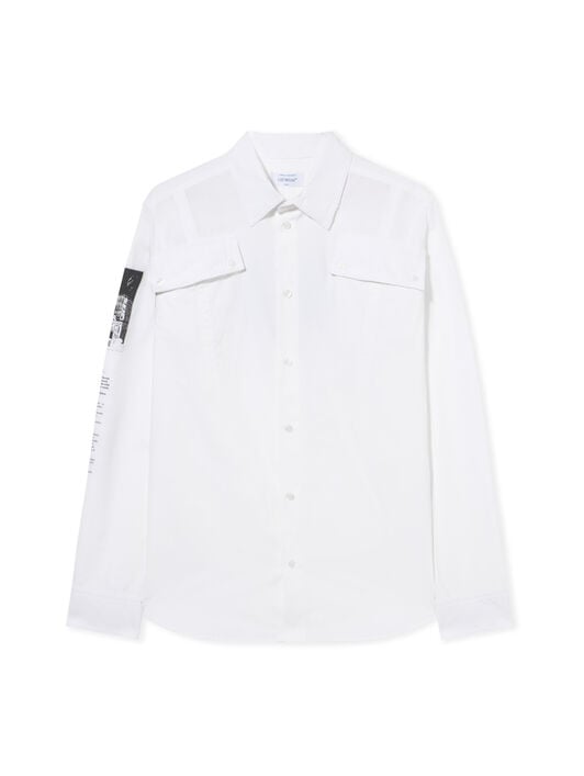 Emblem Poplin Military Shirt OFF WHITE Emblem Poplin Military Shirt WHITE - BLACK OMGE04IF25FAB002
