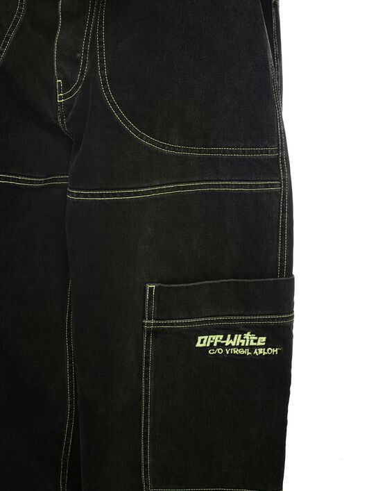 OFF WHITE Black Irregular Cargo Jeans BLACK OMYA18QS25DEN002