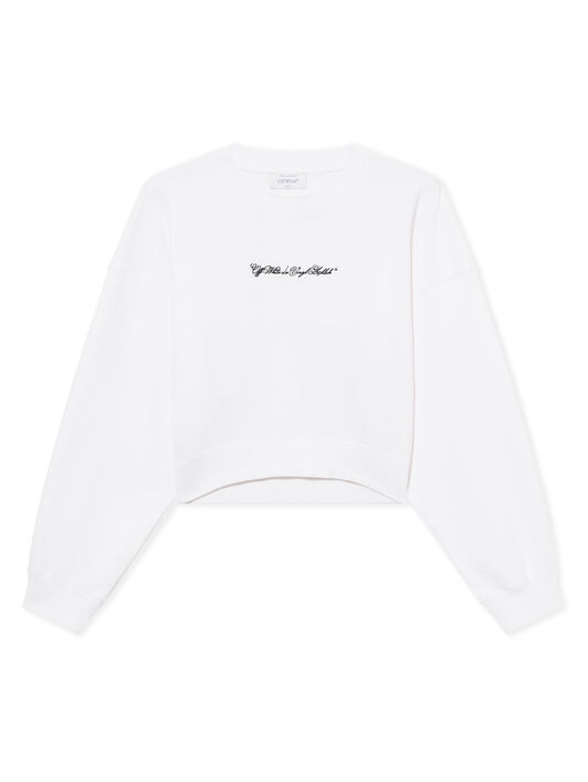 OFF WHITE Embroidered Arrow Script Crop Crewneck White-Black 2BA079S26FLE001