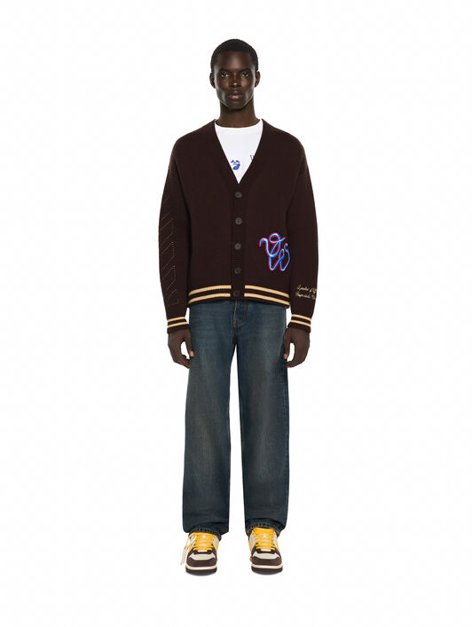 OFF WHITE College Varsity Knit Cardigan FRENCH ROAST 44MHB019F26K001