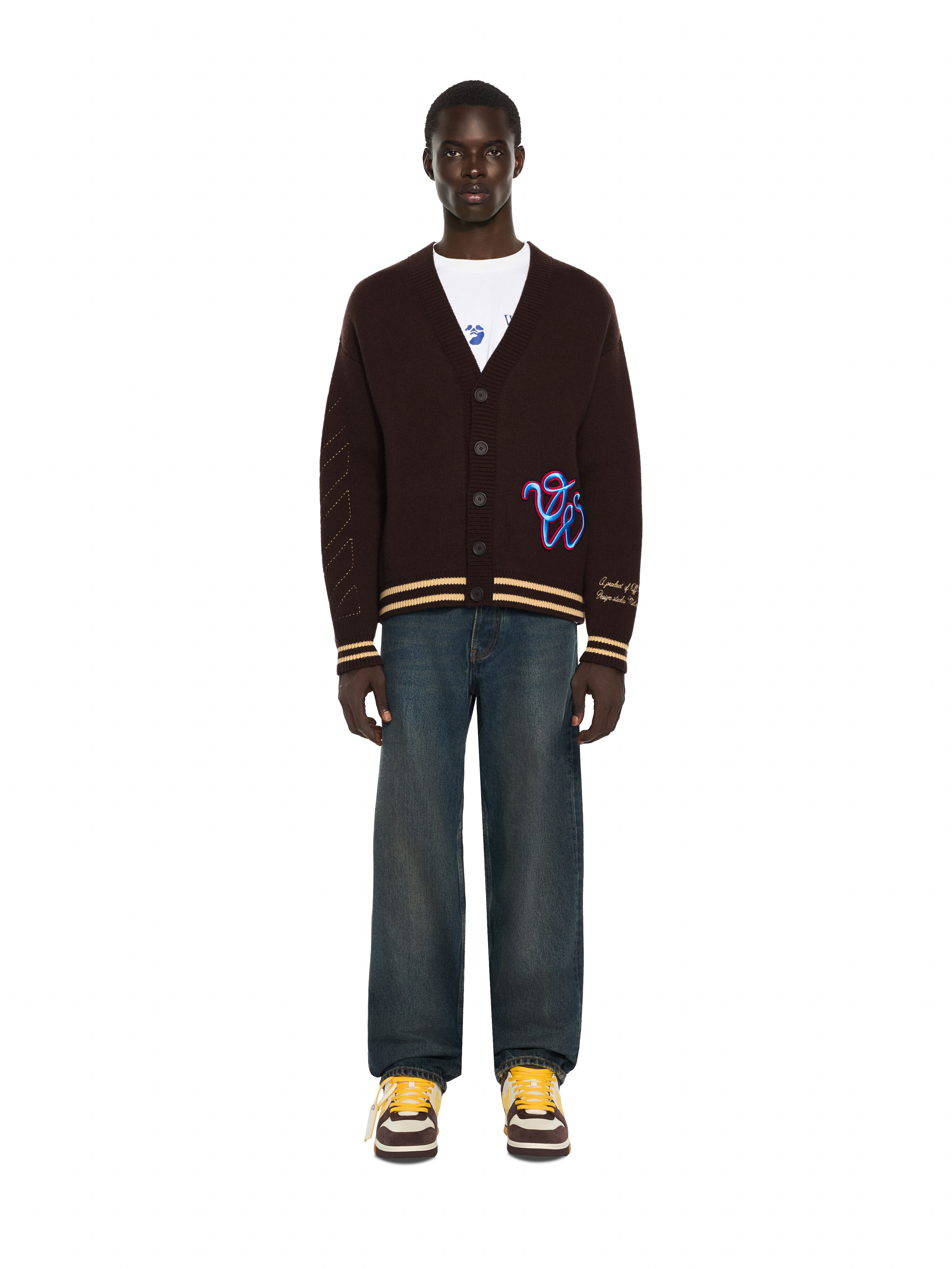 OFF WHITE College Varsity Knit Cardigan FRENCH ROAST 44MHB019F26K001