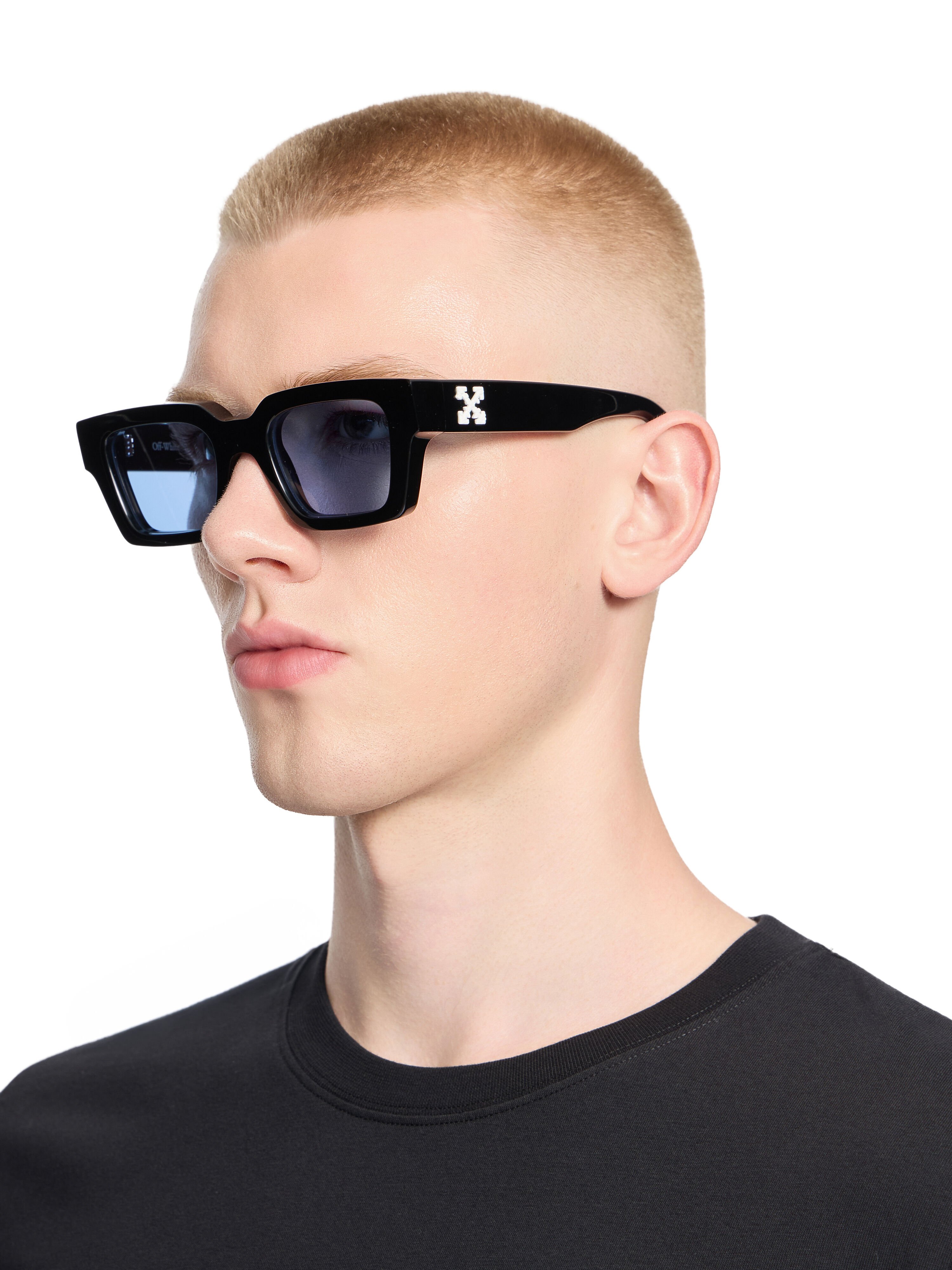 OFF WHITE Virgil M Light Blue Lens Sunglasses Shiny Black OW1022103750